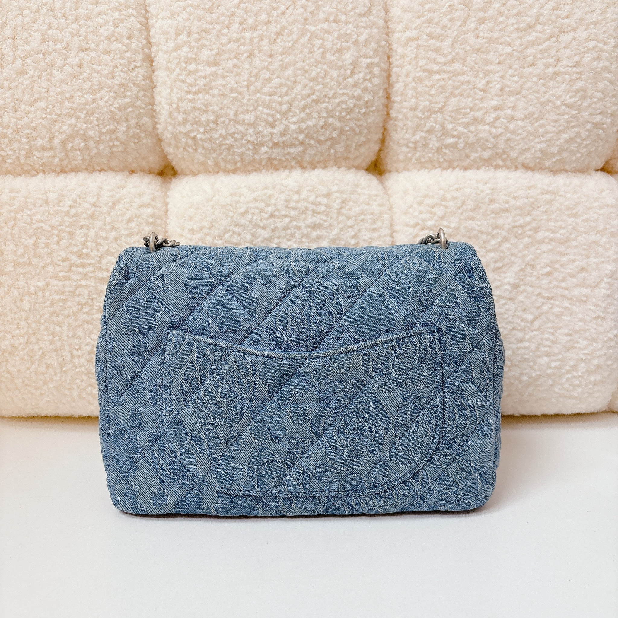 Chanel Denim Quilted Camellia Sweetheart Flap Bag - Blue / SHW
