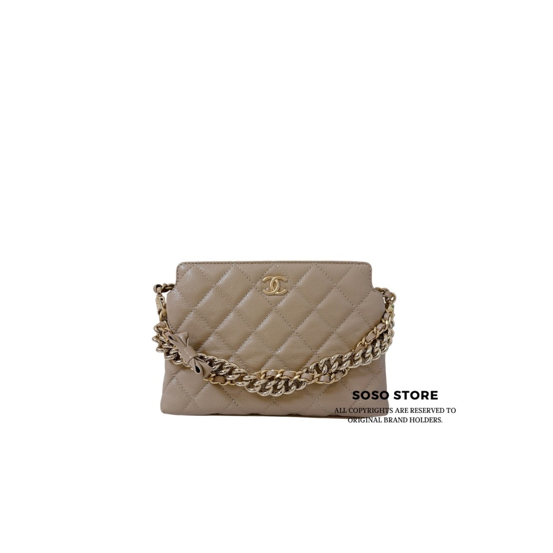 Chanel Bow Pouch Hobo - Dark Beige / GHW
