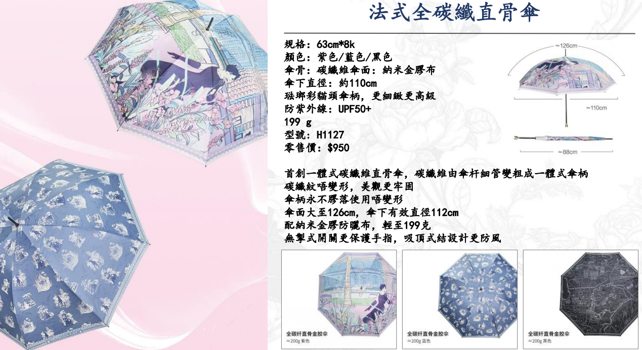 Hepburn Cat France H1127 法式全碳纖直骨傘