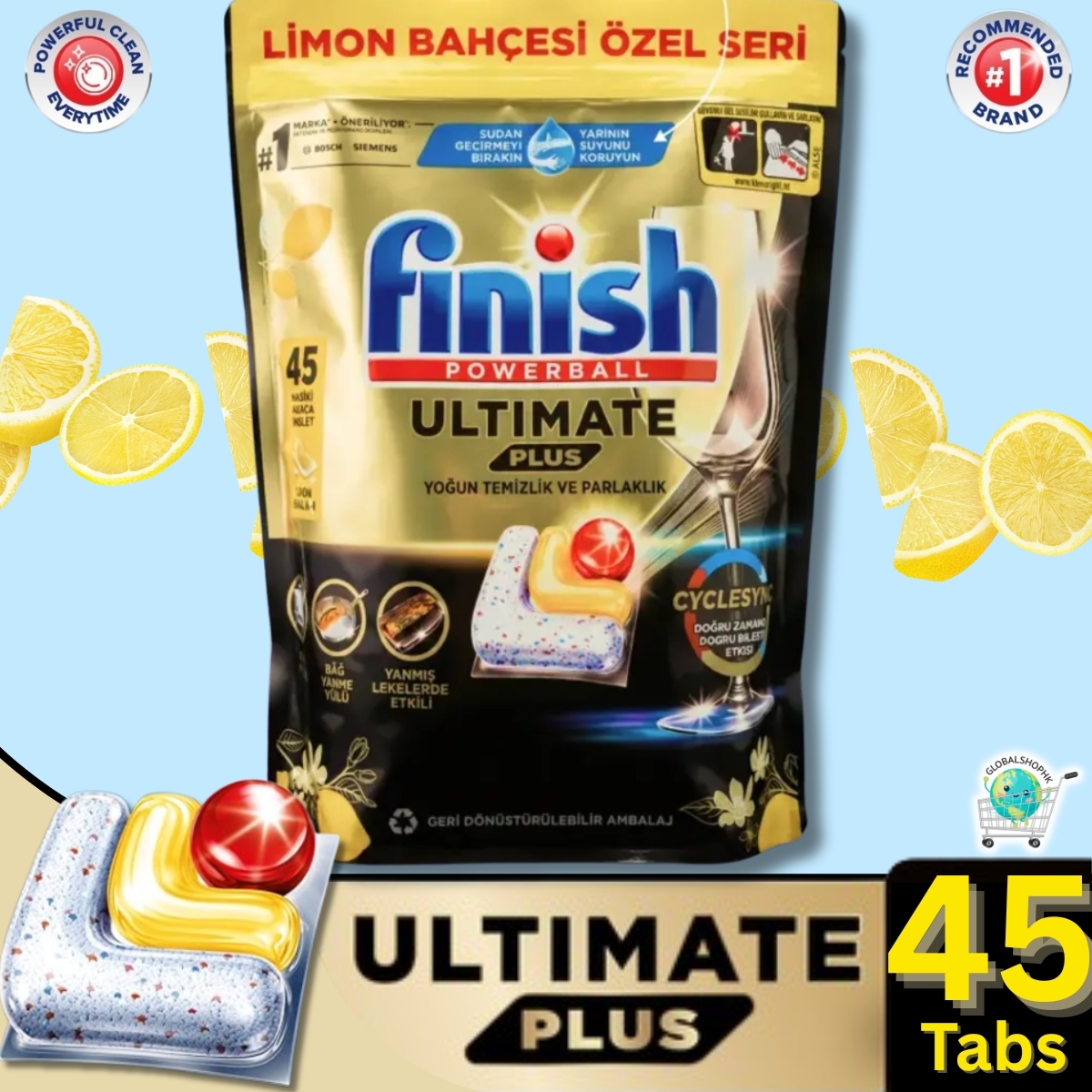 最強Finish Powerball Ultimate Plus All In 1 白金強效洗碗粒 45粒 (檸檬味)