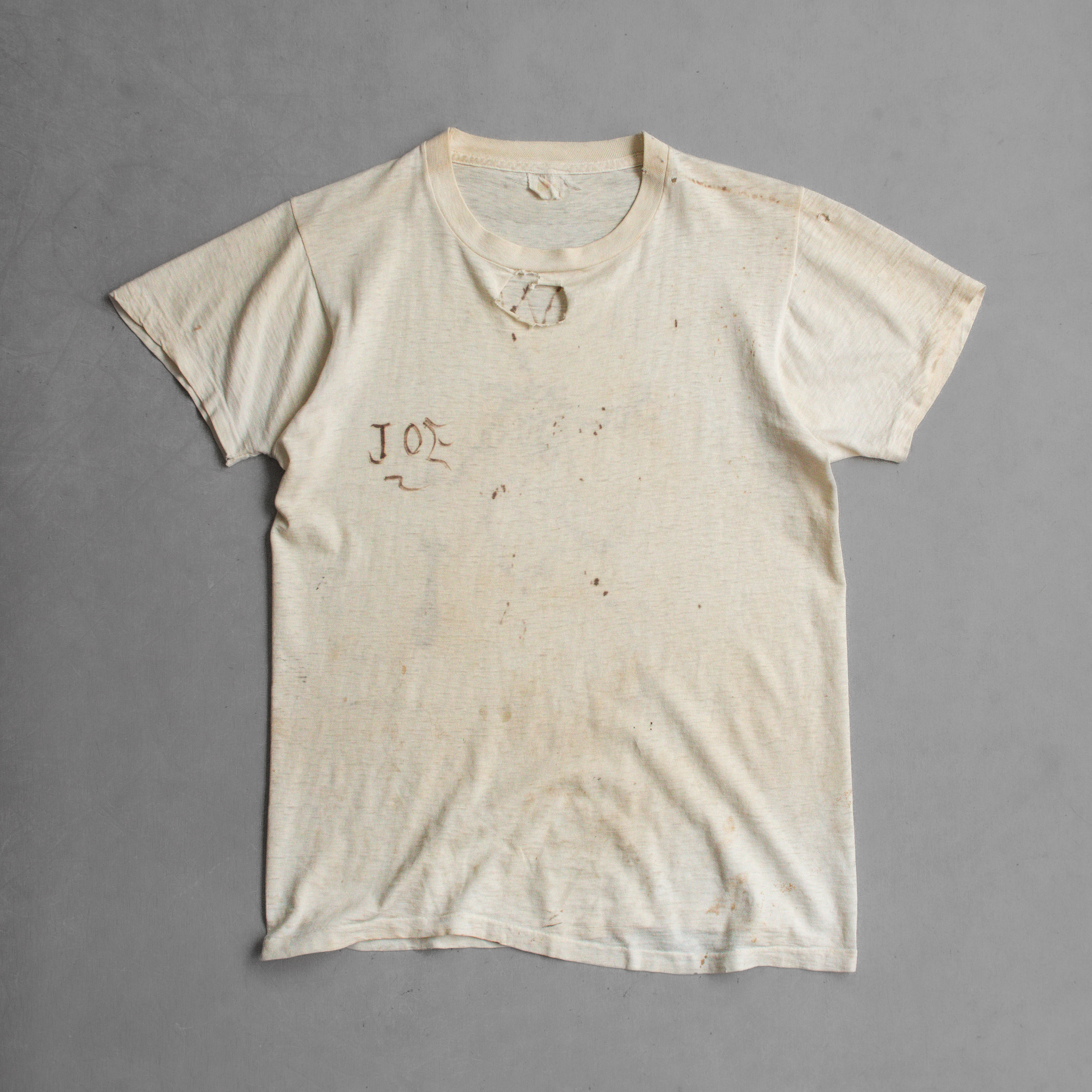 50-60S FRUIT OF THE LOOM THRASHED TEE 美國製 手繪 米白 短袖 T恤