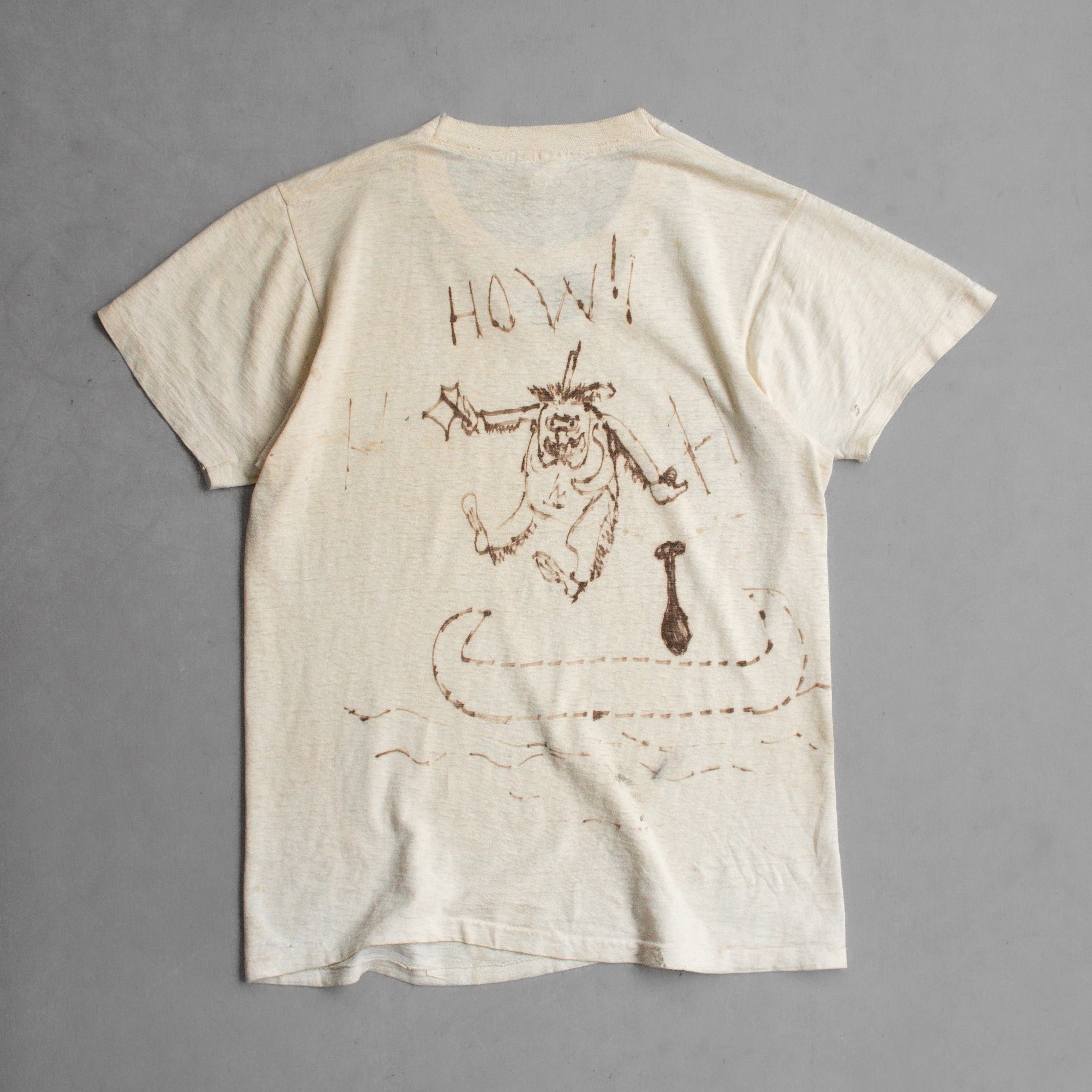 50-60S FRUIT OF THE LOOM THRASHED TEE 美國製 手繪 米白 短袖 T恤