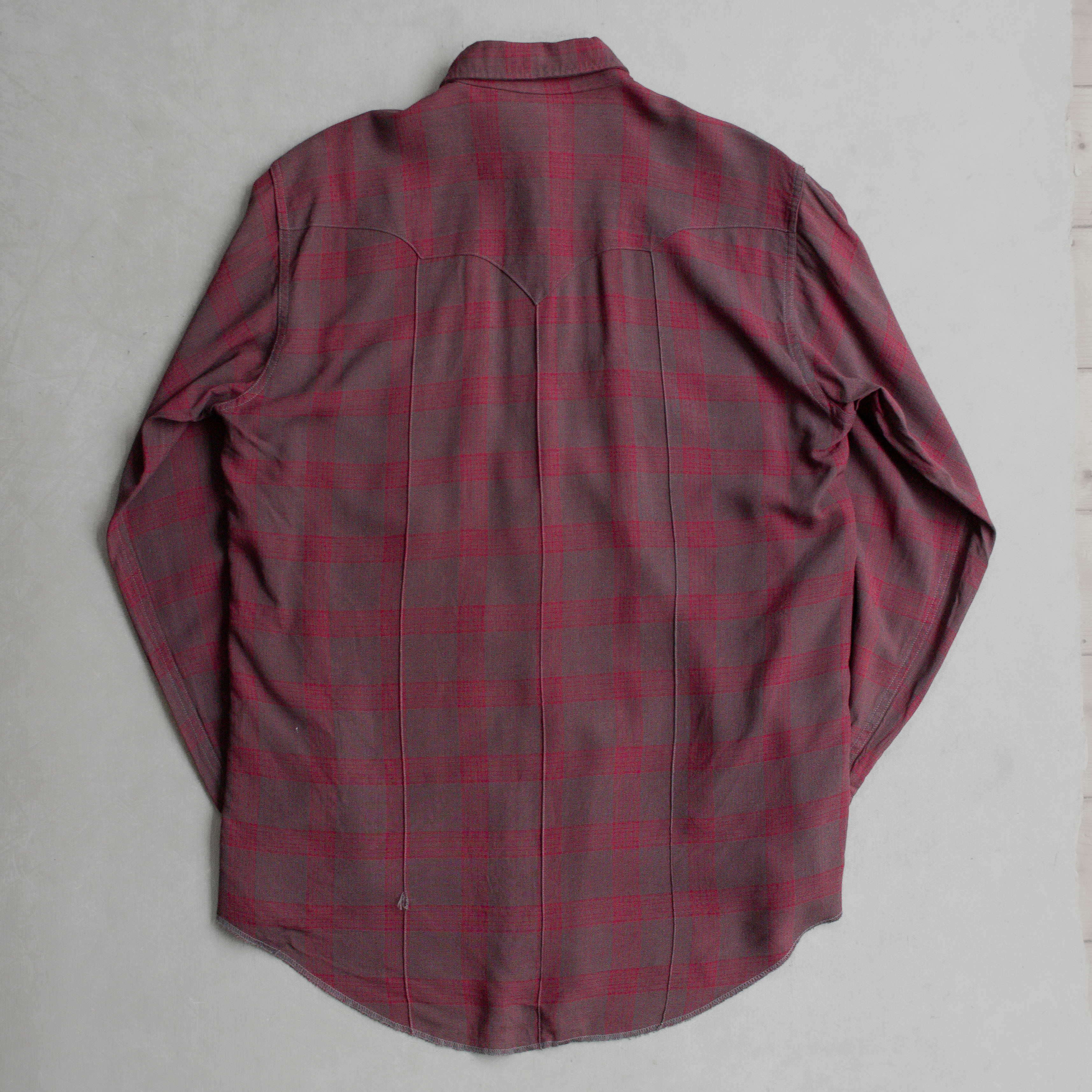 50S VINTAGE RAYON WESTERN SHIRT 美國製 嫘縈 酒紅 格紋 長袖 西部 襯衫