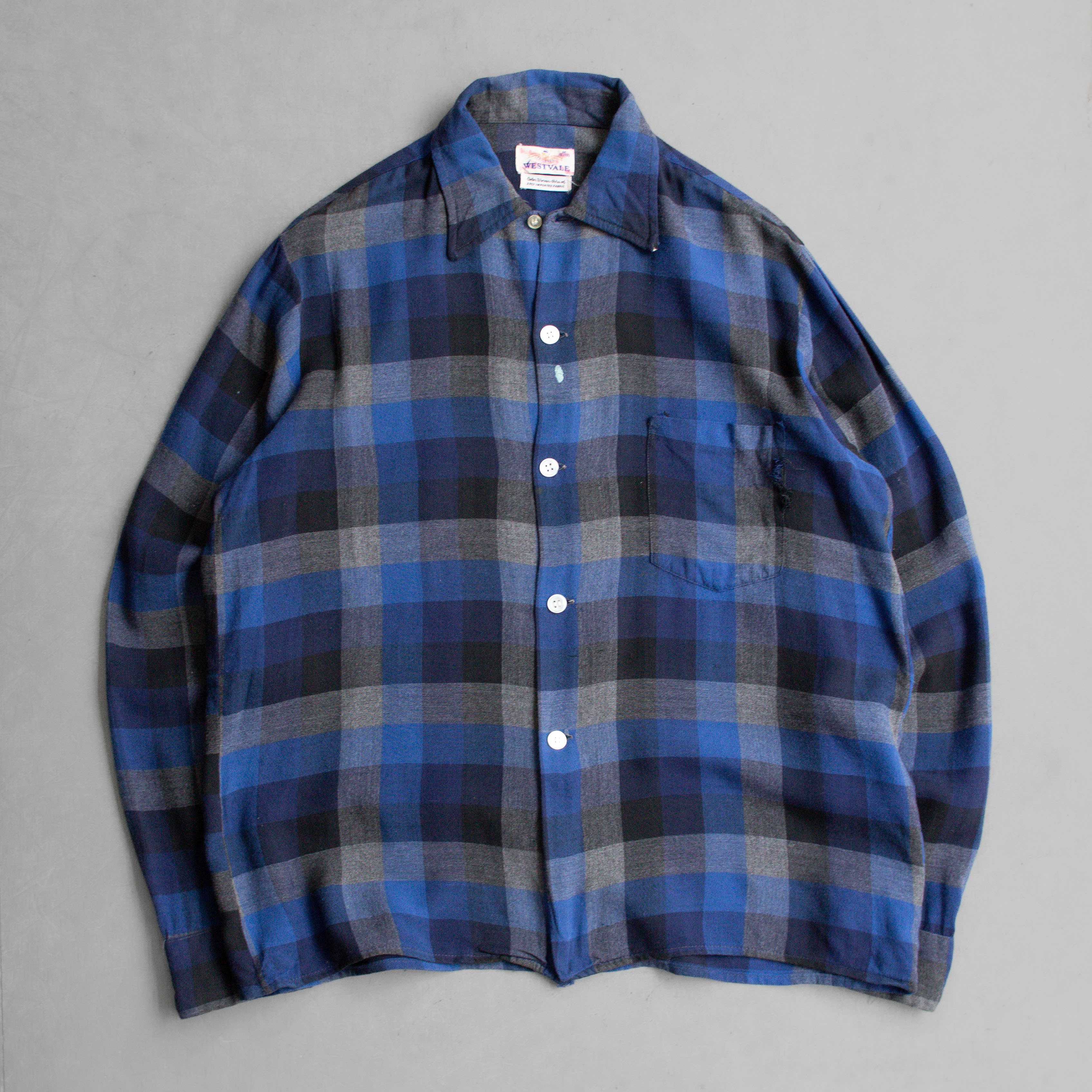 60S WESTVALE RAYON PLAID SHIRT 美國製 嫘縈 格紋 長袖 開領 襯衫