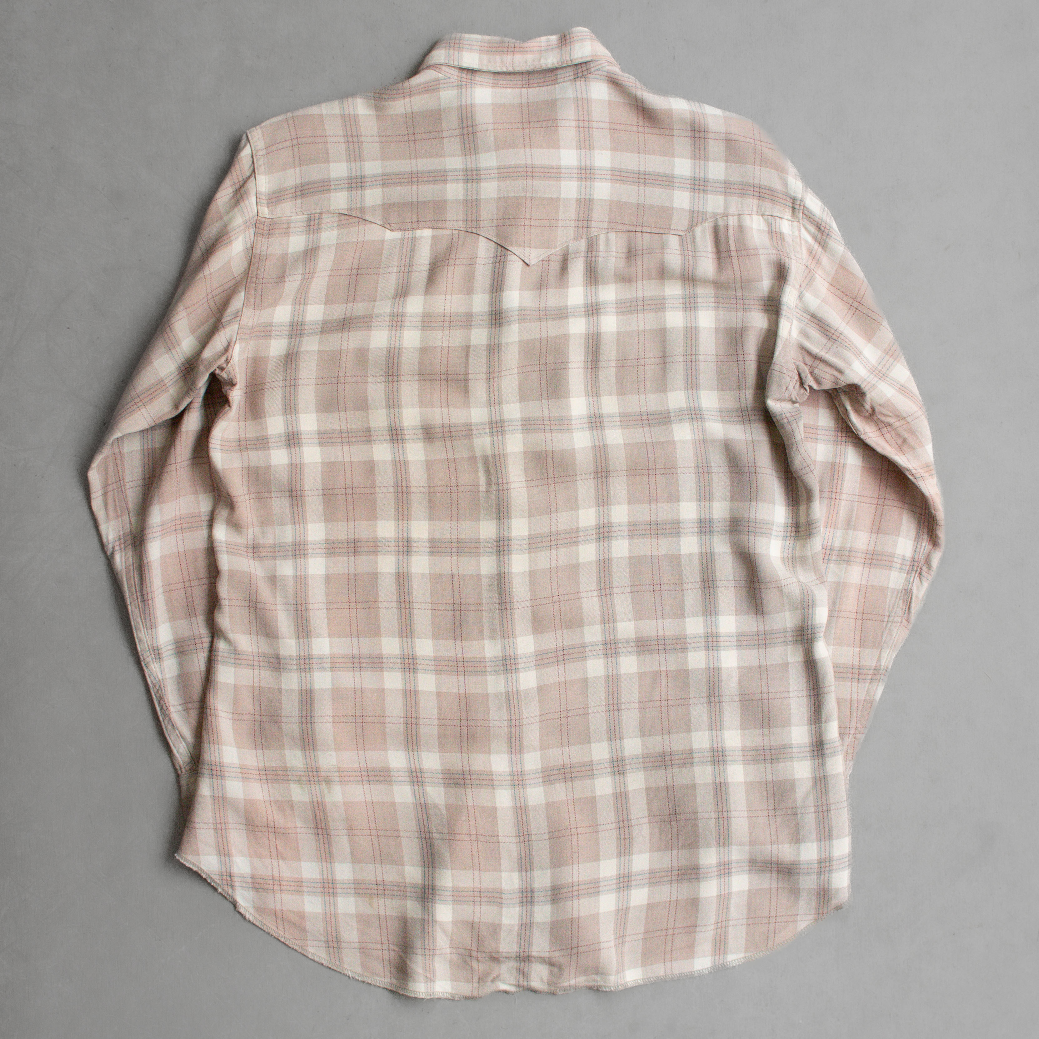 50S KARMAN RAYON WESTERN SHIRT 美國製 嫘縈 米白 格紋 長袖 西部 襯衫