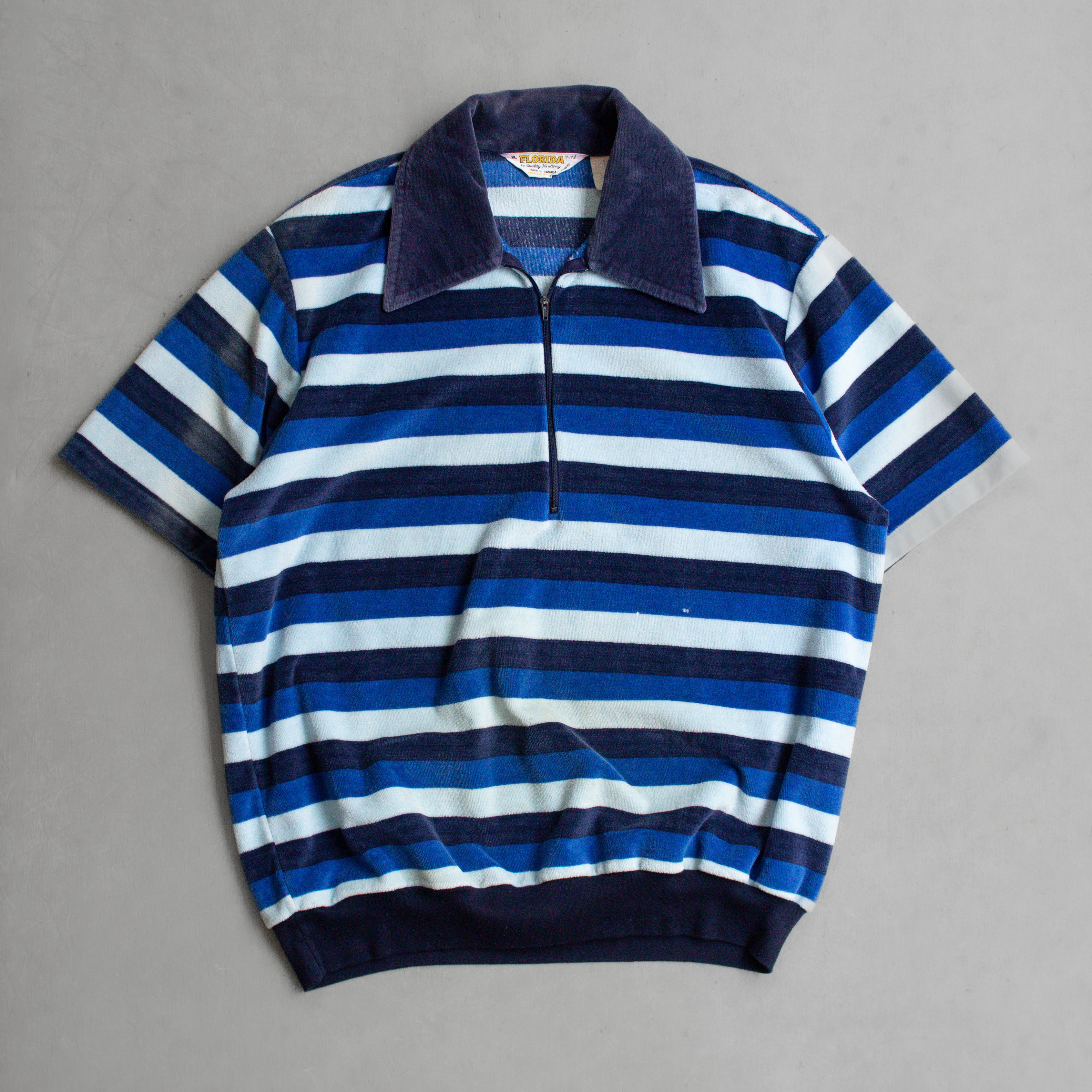70S VINTAGE TERRY POLO SHIRT 加拿大製 藍色 條紋 毛巾布 短袖 POLO衫