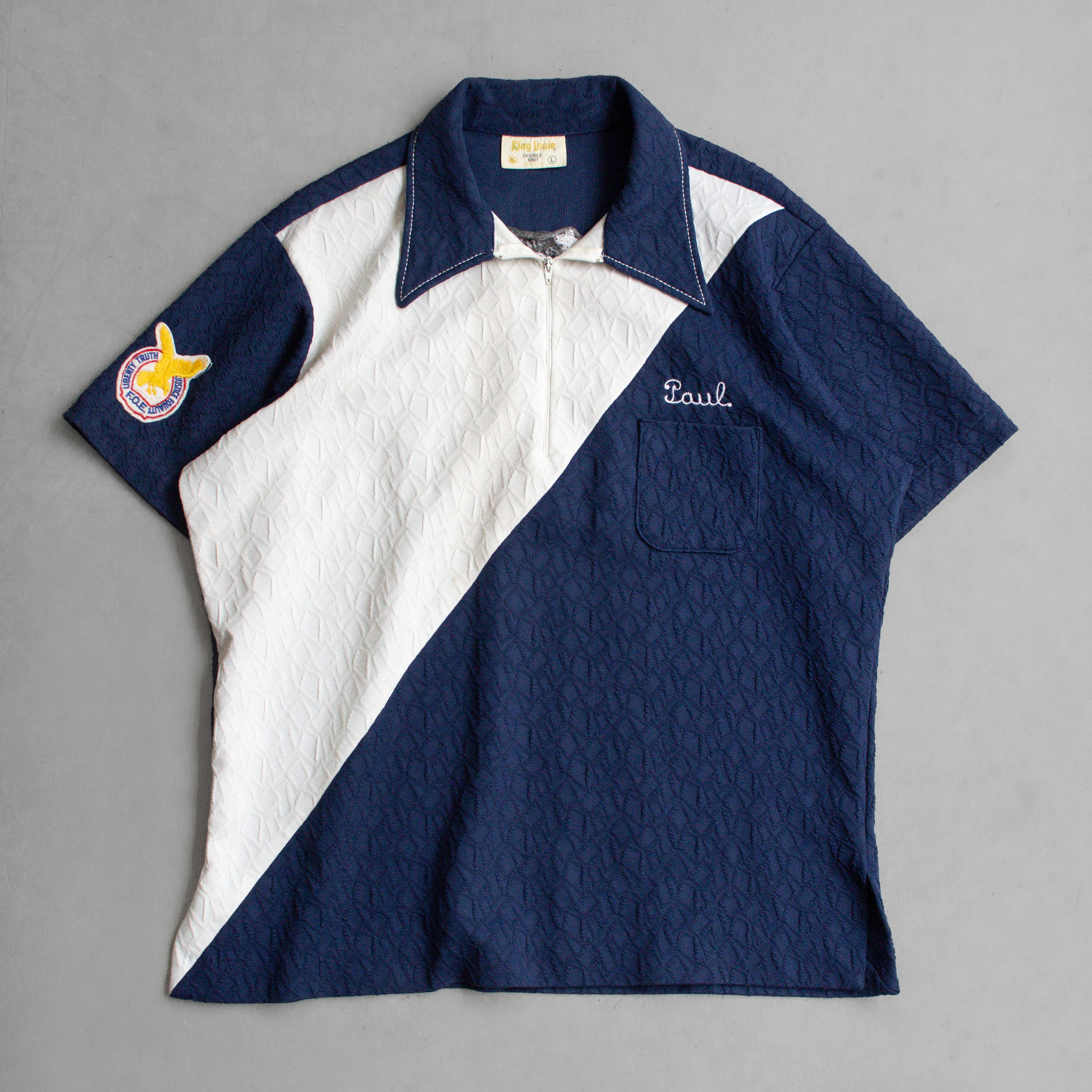 70S KING LOUIE BOWLING PULLOVER 美國製 深藍 提花 短袖 保齡球 套頭衫