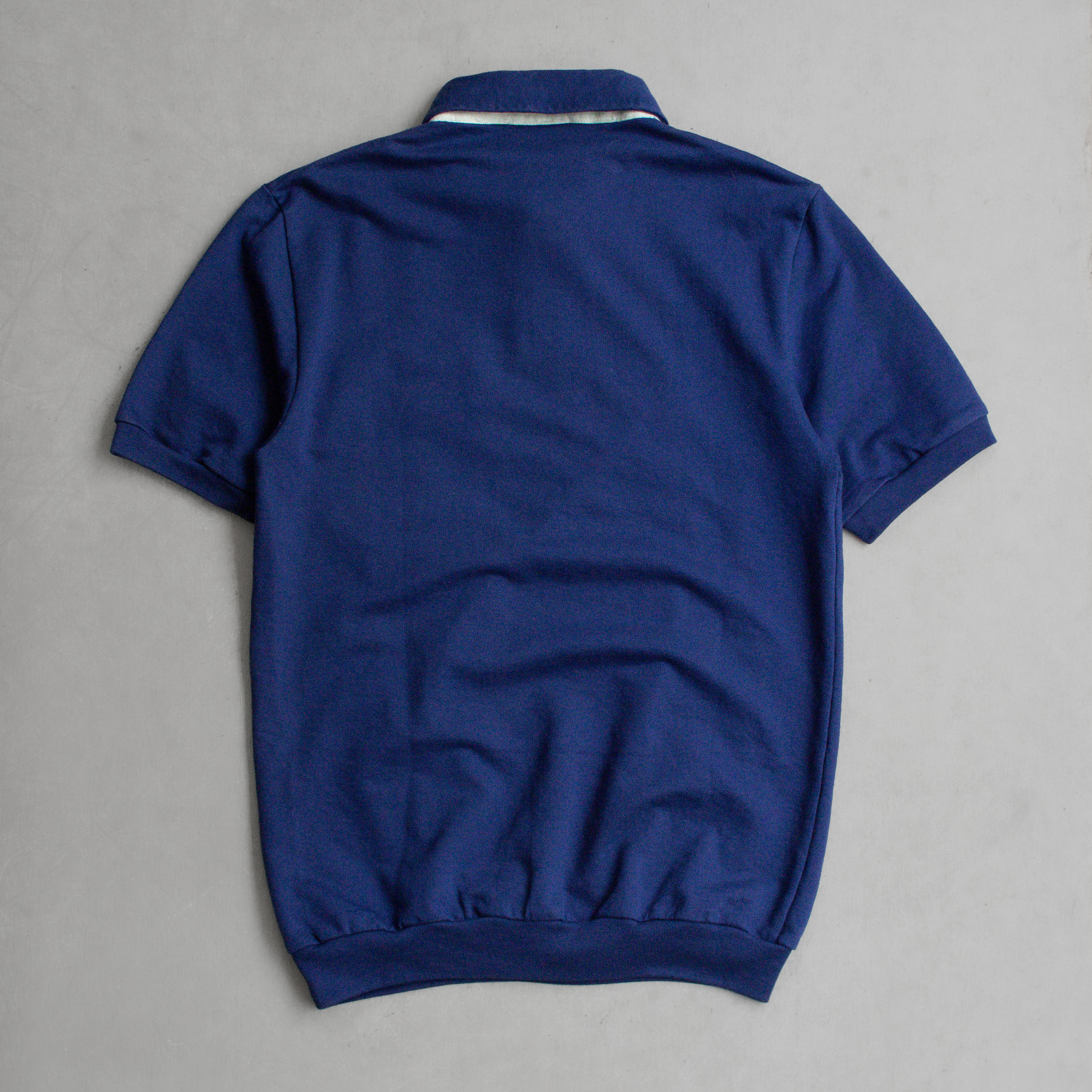 80S VINTAGE STRIPE POLO SHIRT 美國 深藍 拼接 條紋 短袖 套頭 襯衫