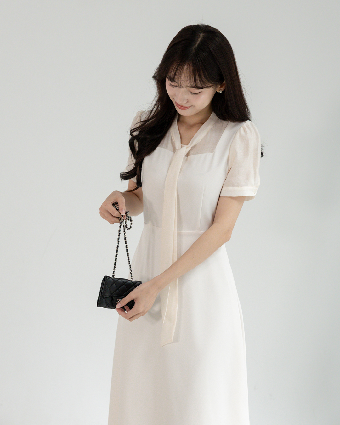 約會氛圍綁帶澎袖洋裝 ( 2 colors )