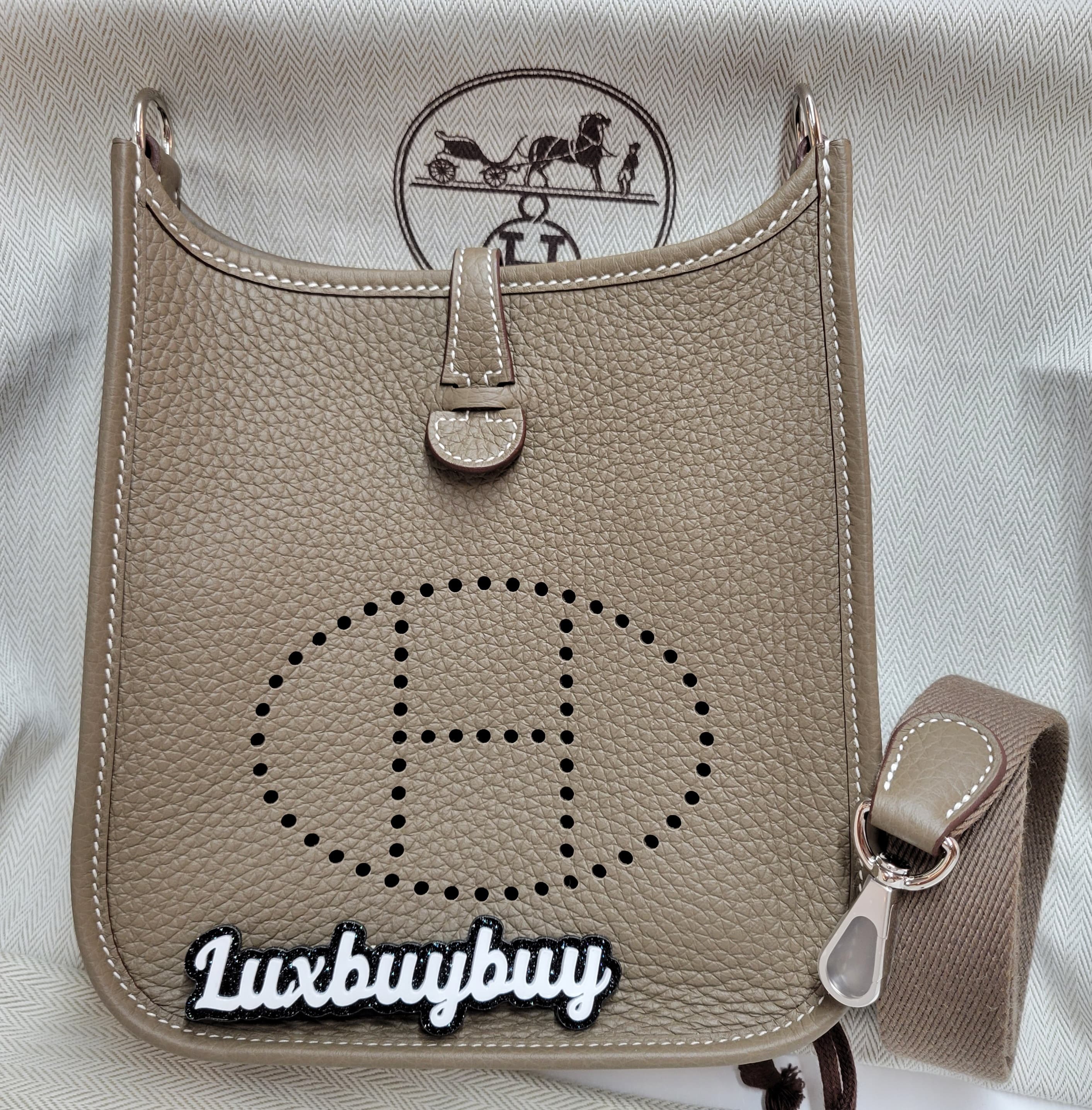HERMES Mini Evelyne Etoupe/Etoupe CK TC 110cm 大象灰 銀扣 TC皮