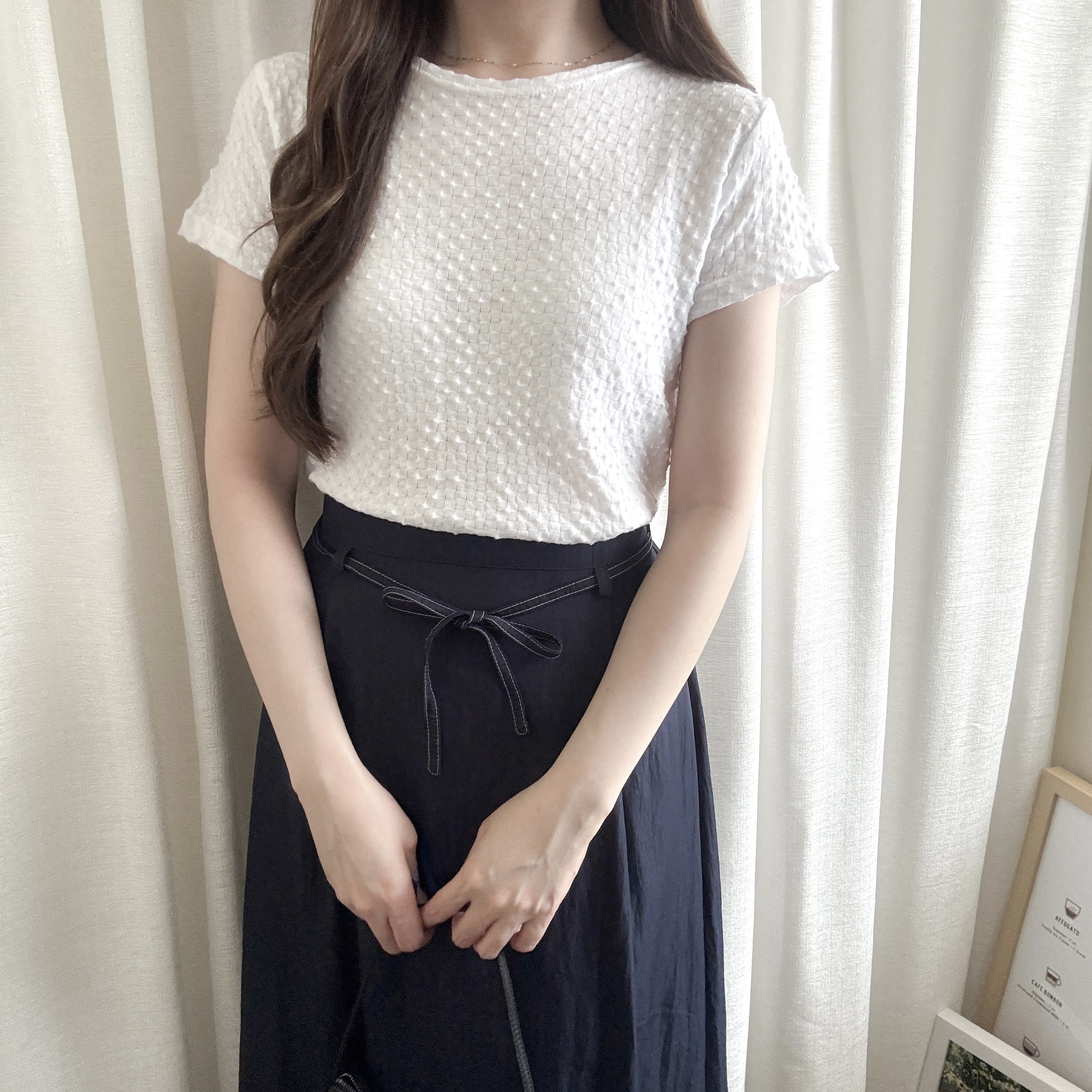 立體格仔布棉tee