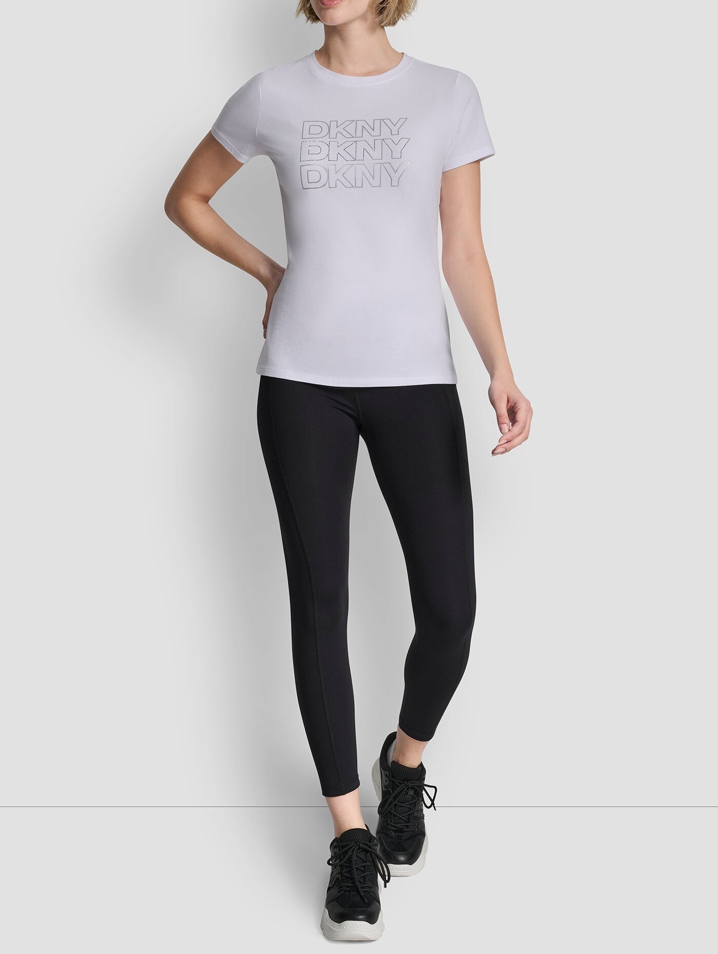 [S] DKNY WHITE TRIPLE RHINESTONE FOIL LOGO TEE, DP6T1651-WHT (SD1821)