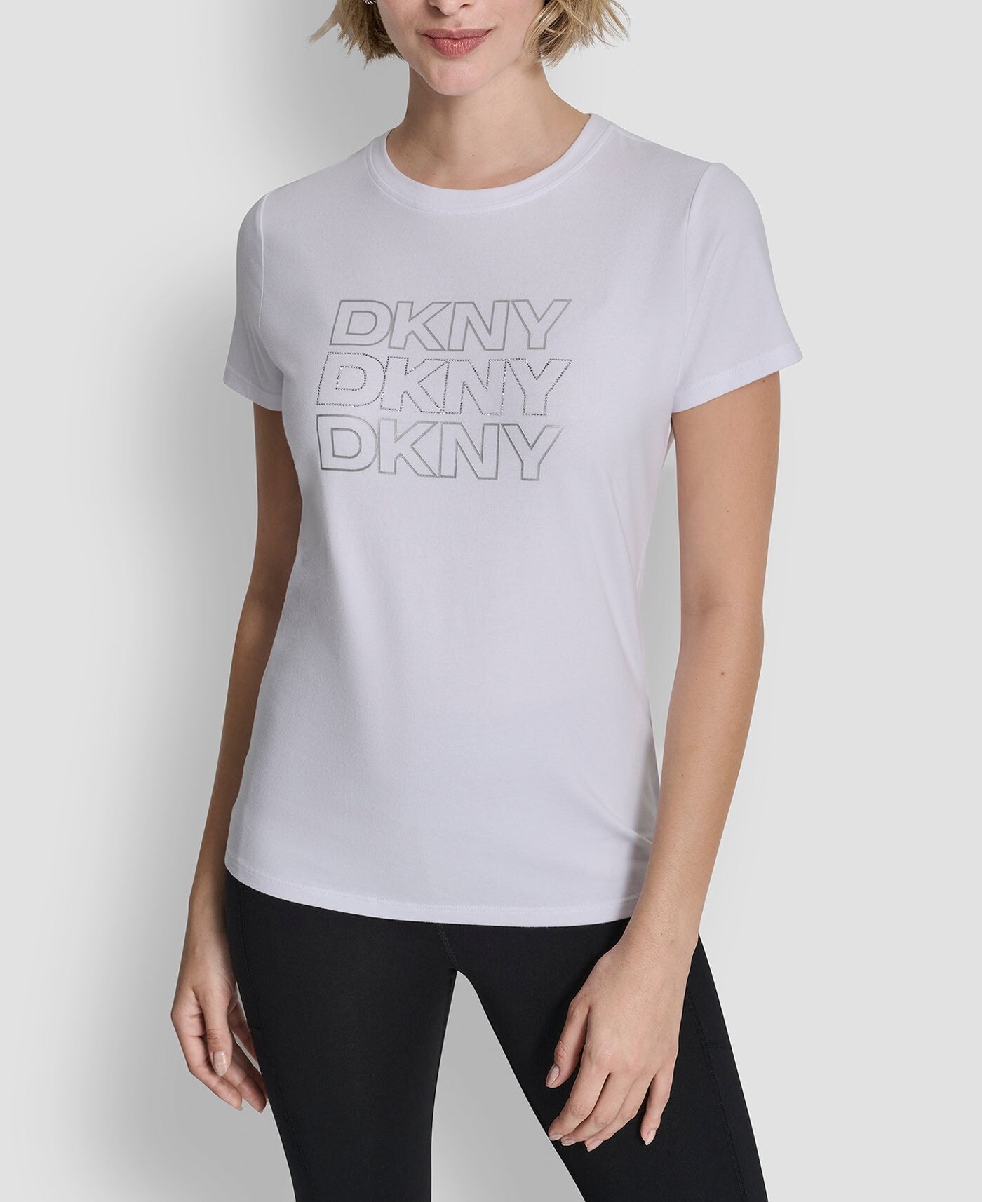 [S] DKNY WHITE TRIPLE RHINESTONE FOIL LOGO TEE, DP6T1651-WHT (SD1821)