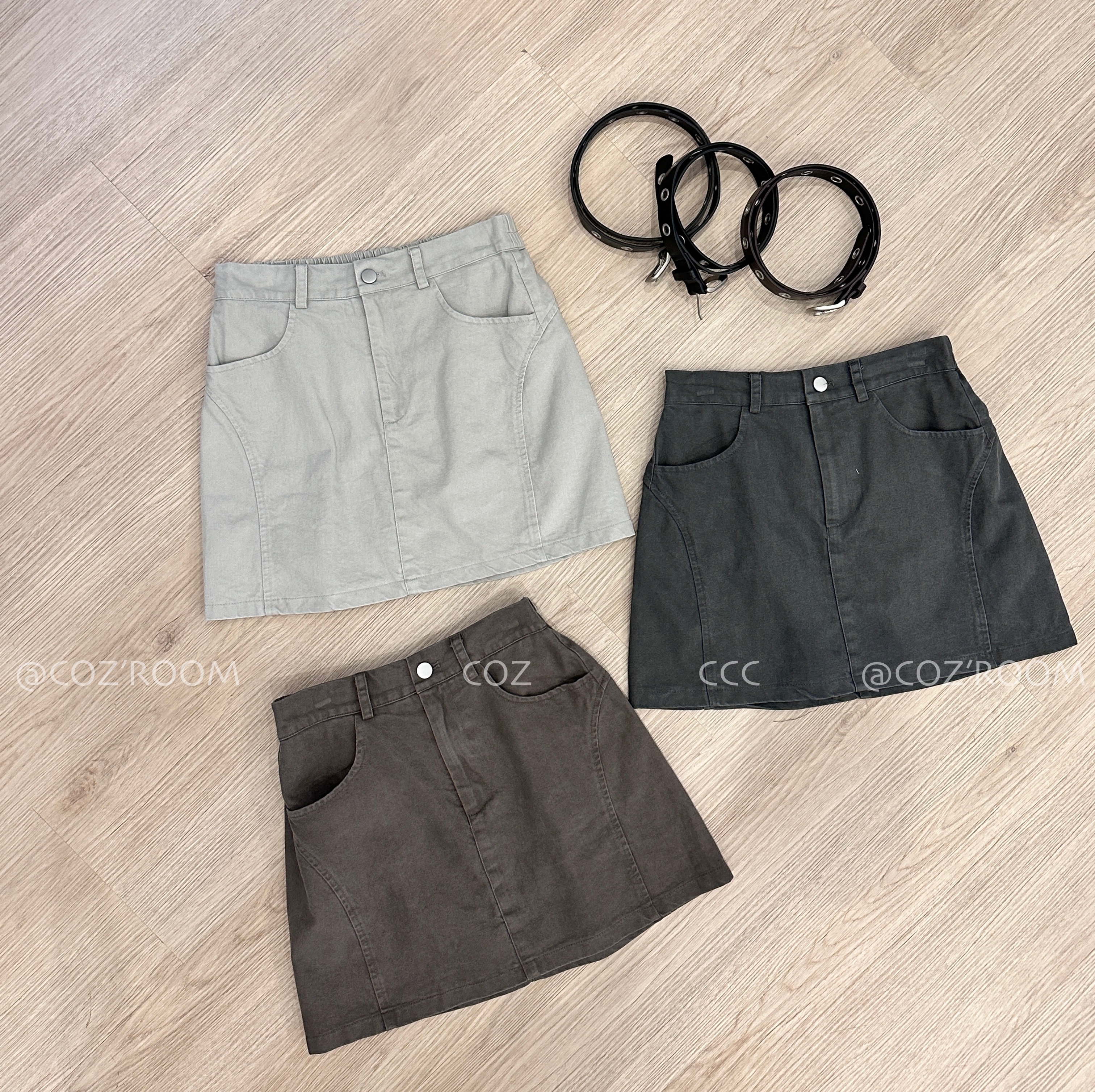 (3件5折) 附皮帶水洗牛仔短裙 F size_8902