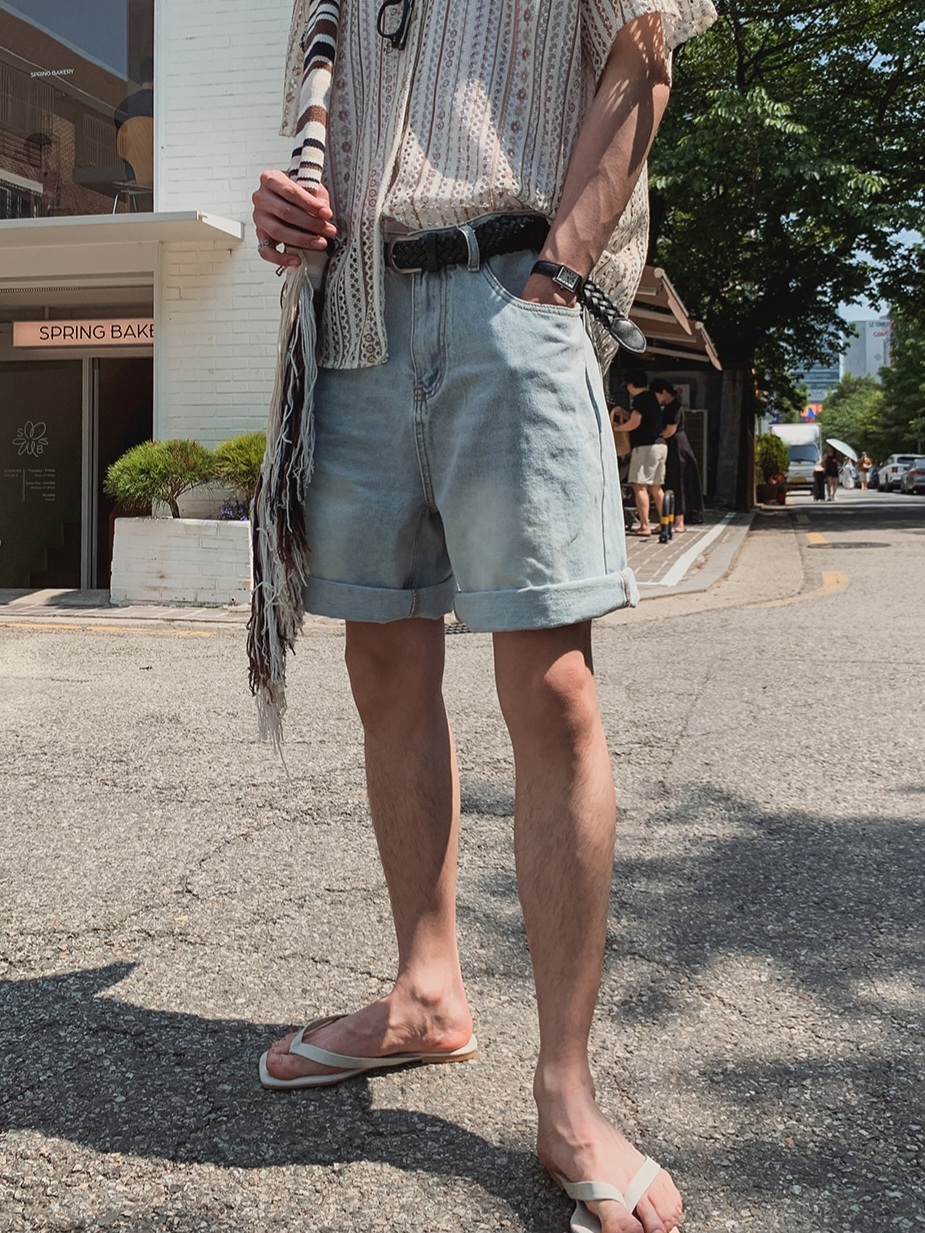 Washed Bermuda denim shorts
