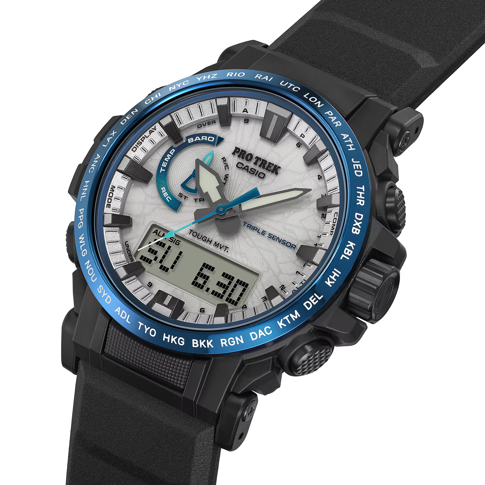 萬年鐘錶 - CASIO 卡西歐 PRO TREK  戶外探險多功能太陽能電波三重感應器登山錶 PRW-61D-2 錶徑 : 47.4 mm