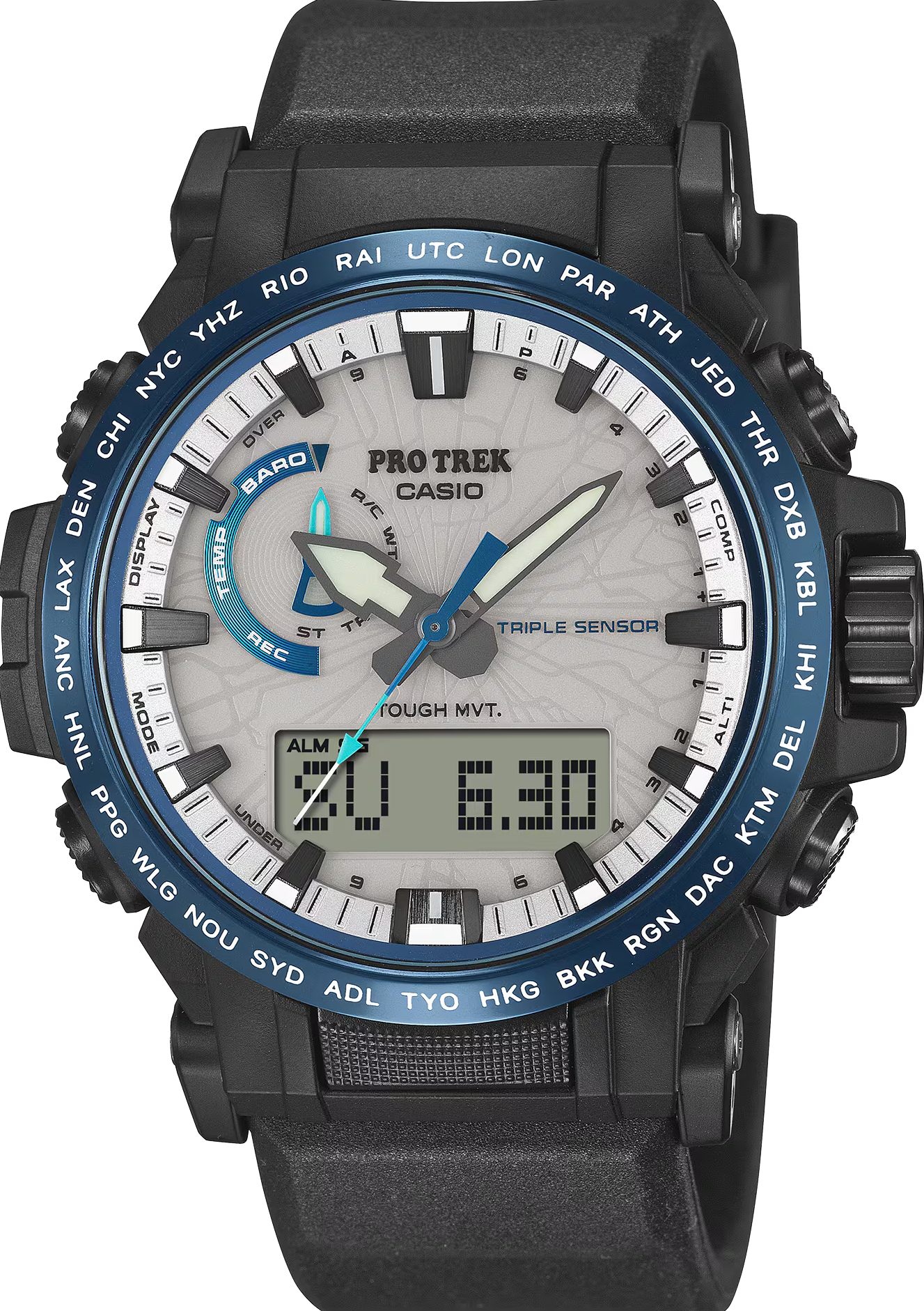 萬年鐘錶 - CASIO 卡西歐 PRO TREK  戶外探險多功能太陽能電波三重感應器登山錶 PRW-61D-2 錶徑 : 47.4 mm