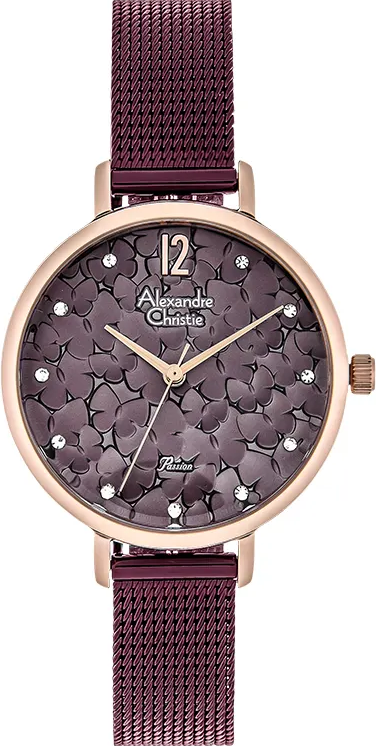 萬年鐘錶 - Alexandre Christie  紫色花卉面盤優雅女錶 2728LHBRULP 錶徑33MM  (AC 錶)
