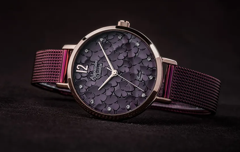 萬年鐘錶 - Alexandre Christie  紫色花卉面盤優雅女錶 2728LHBRULP 錶徑33MM  (AC 錶)