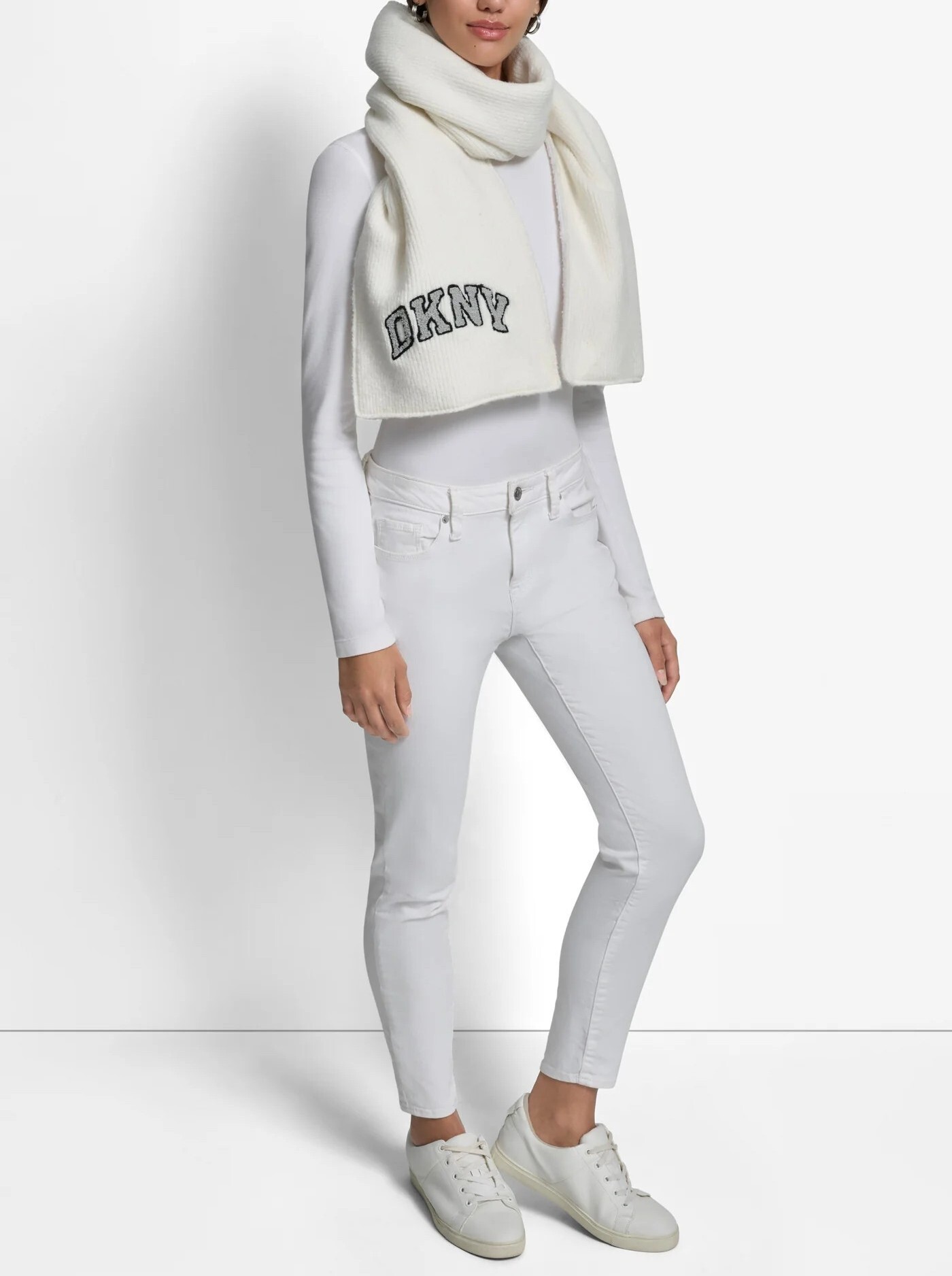 [S] DKNY IVORY D5KS1655-IVY VARSITY KNIT LOGO SCARF, 732465185083 (SD1828)