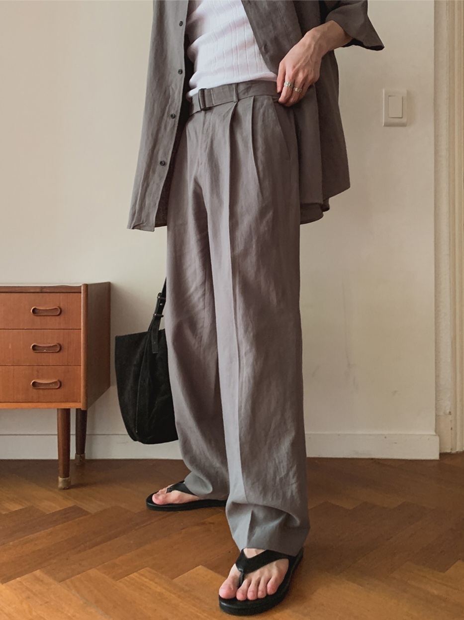 Linen belted loose-fitting suit pants