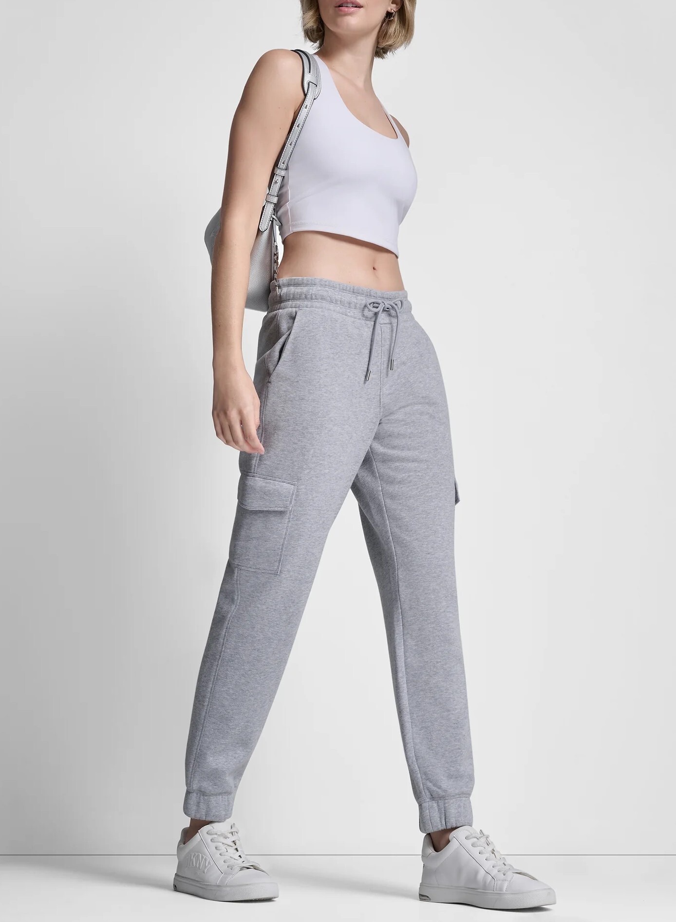 [S] DKNY PEARLGREY HEATHER METALLIC BUBBLE LOGO CARGO JOGGER, DP6P3524-PLG (SD1830)