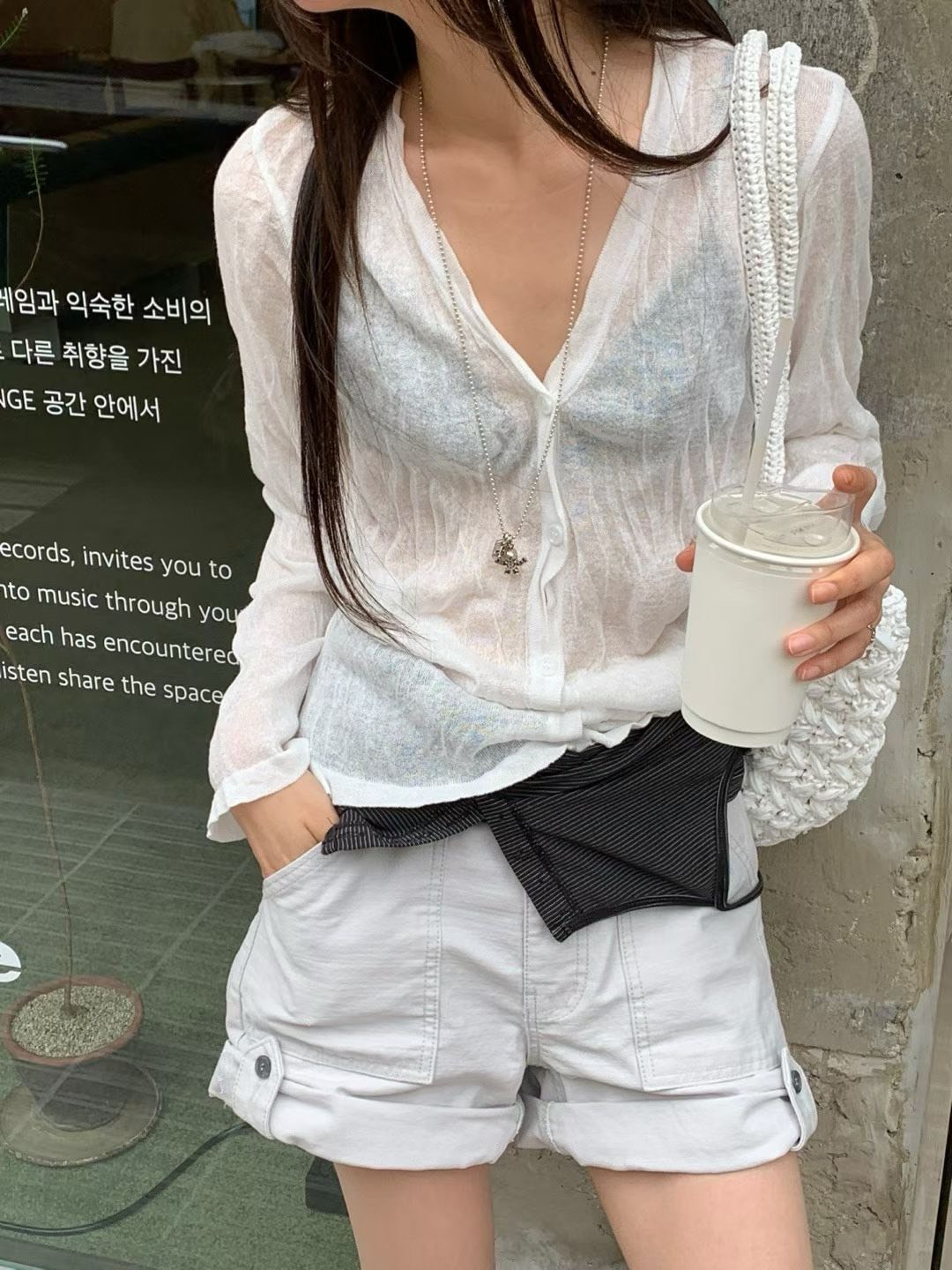 皺皺薄棉防曬外套