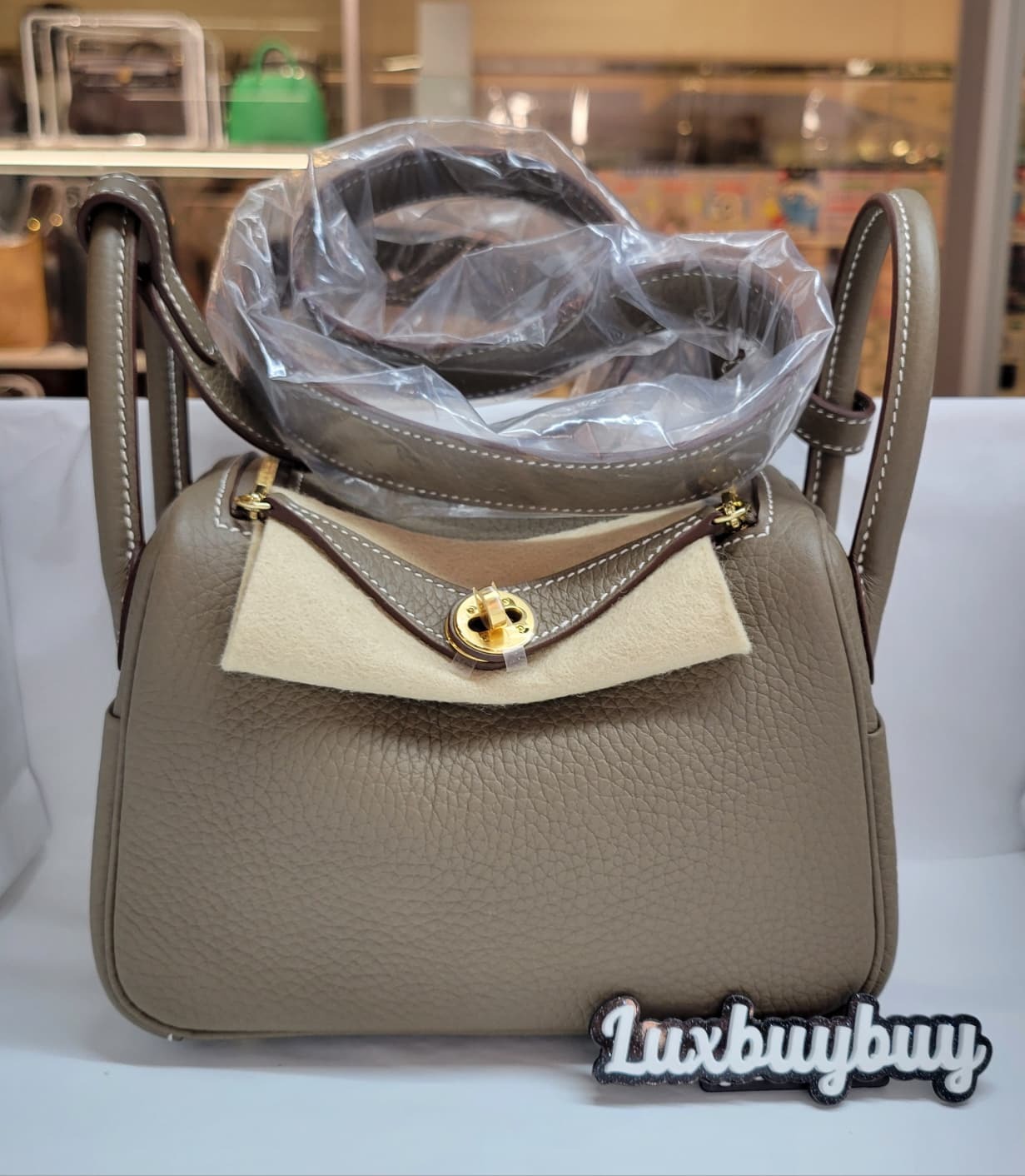 HERMES MINI LINDY 2 ETOUPE CC 大象灰2代 短帶 金扣 TC皮