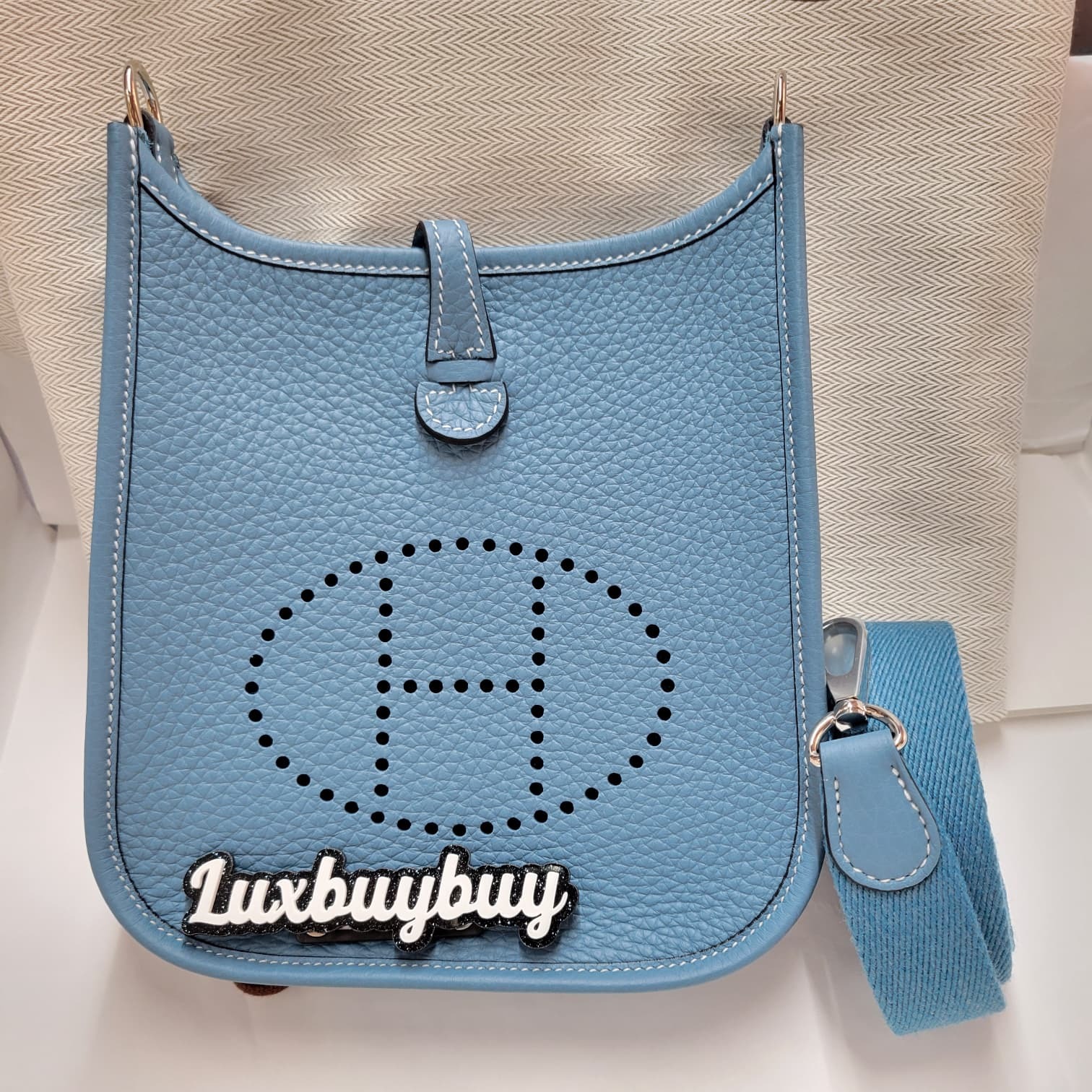 HERMES MINI EVELYNE D2 NEW BLUE JEAN CK 新牛仔藍銀扣