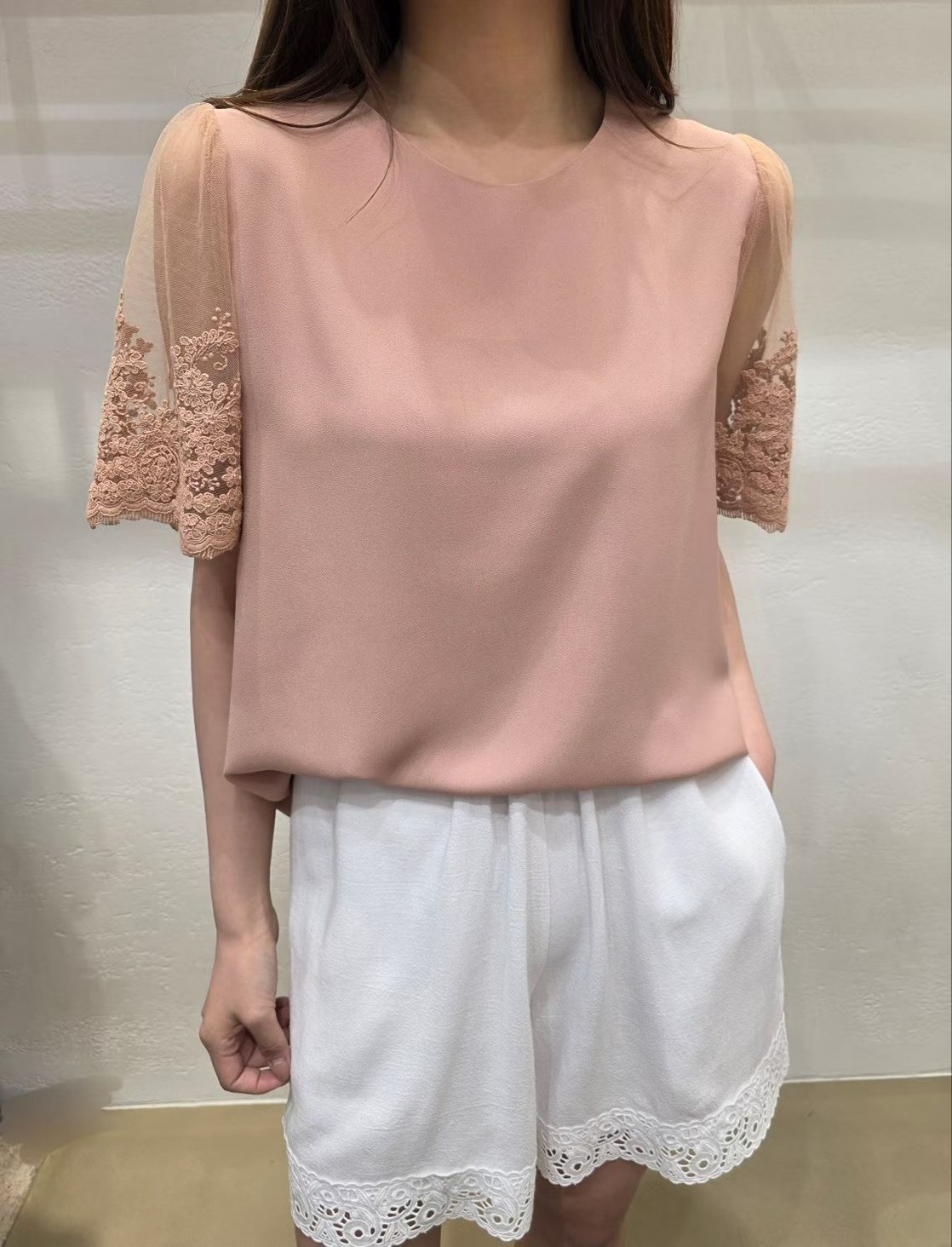 透視蕾絲袖上衣