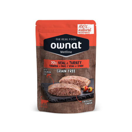 [斷貨中] Ownat – 無穀物主食濕包 - 小牛肉+火雞 Veal and Turkey (紅) 85g (每12包@$22可混味)