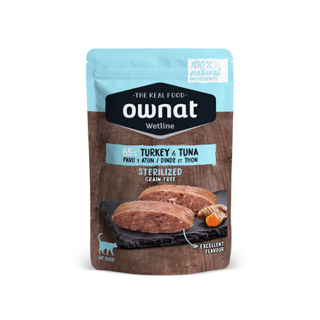 Ownat – 無穀物主食濕包 - 火雞+吞拿魚 (室內/絕育配方) Sterilized Turkey and Tuna (淺藍) 85g (每12包@$22可混味)