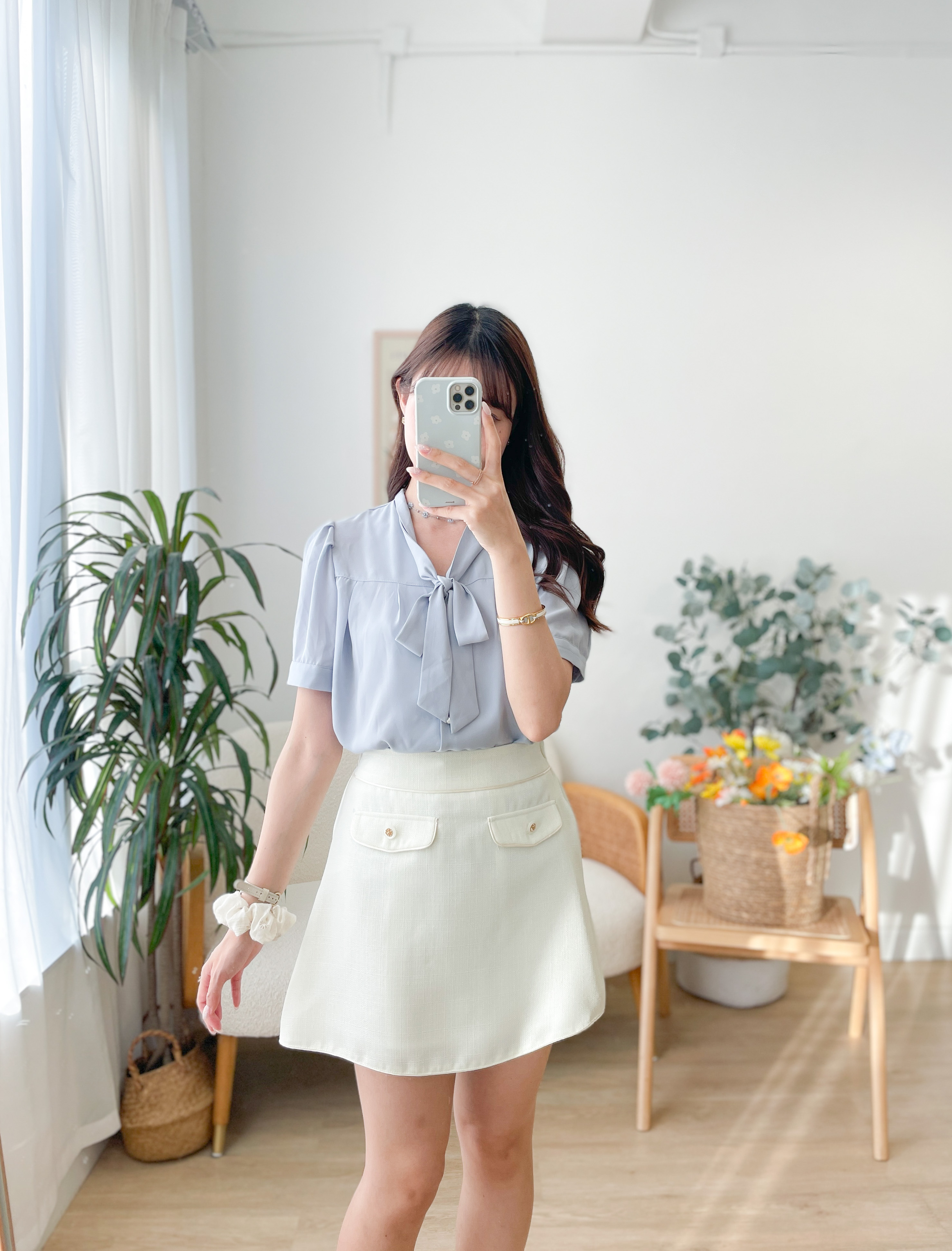 T1572 Glass Light Pearl Chiffon Blouse