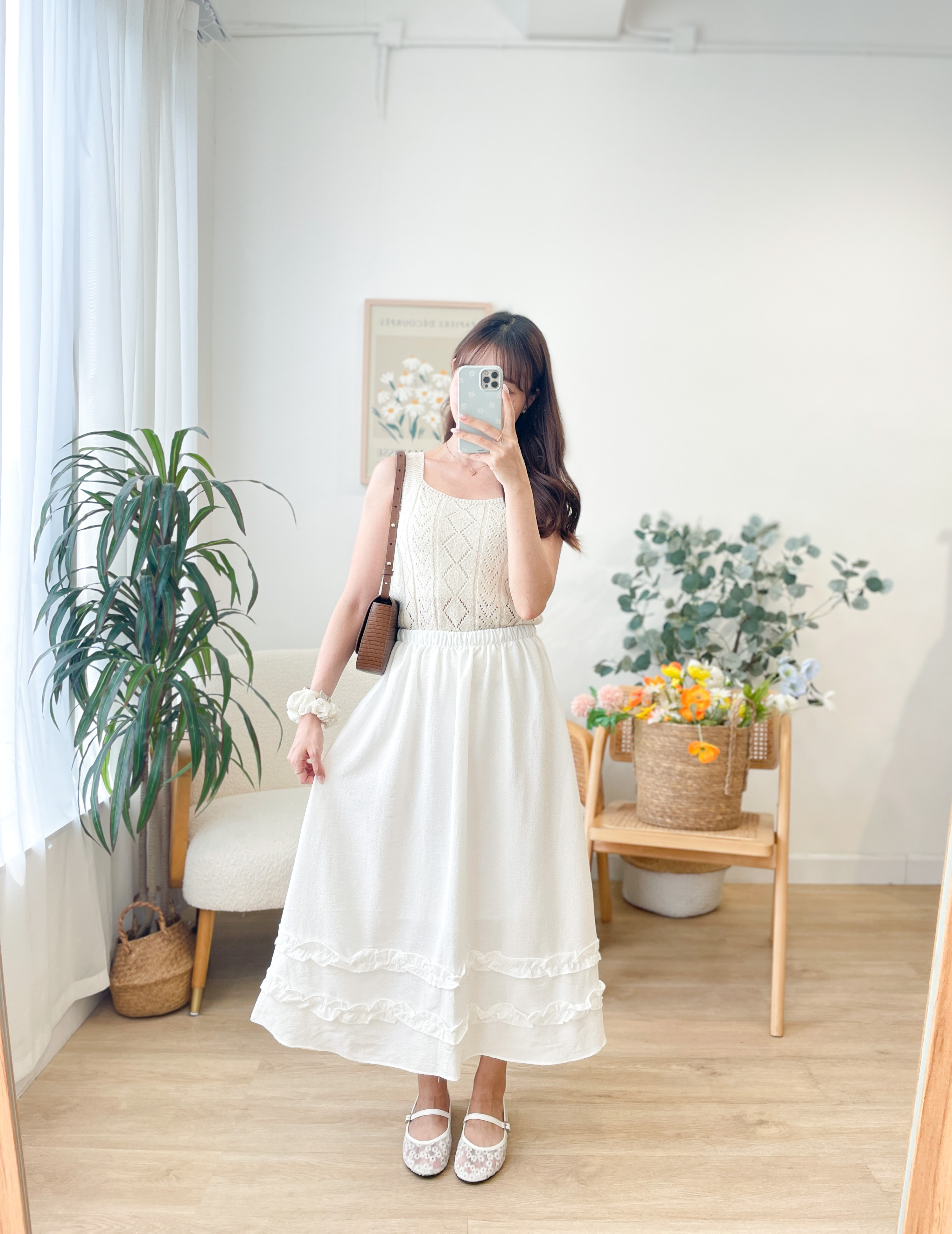 SK620 Cream Wave Textured Layered Skirt
