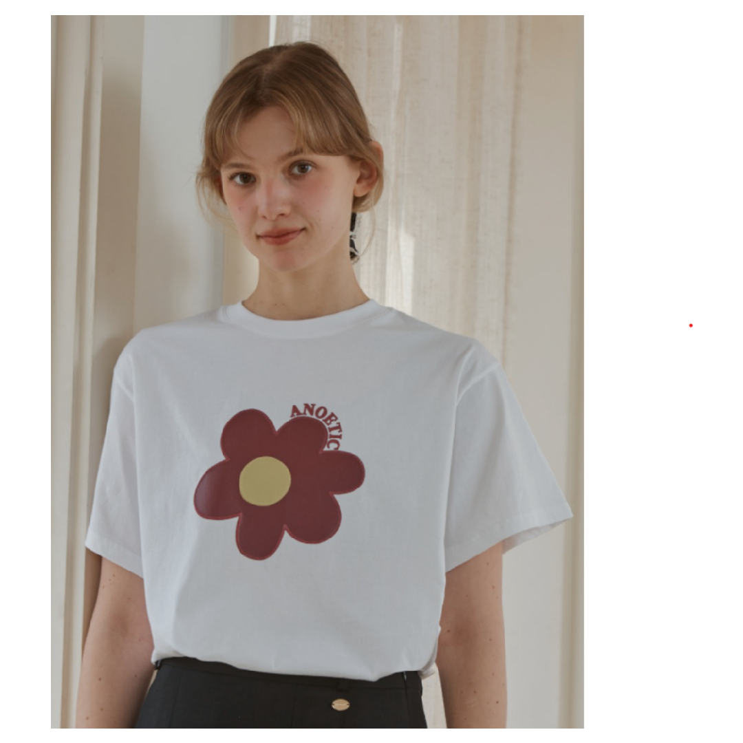 KOR-CCG0607-339 ANC FLOWER PIECE T-SHIRT_WHITE&RED (A40)