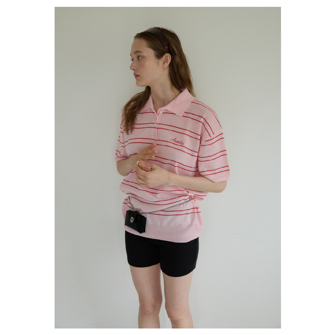 KOR-CCG0607-338 ANC CHARMING STRIPE HALF KNIT_PINK (A39)