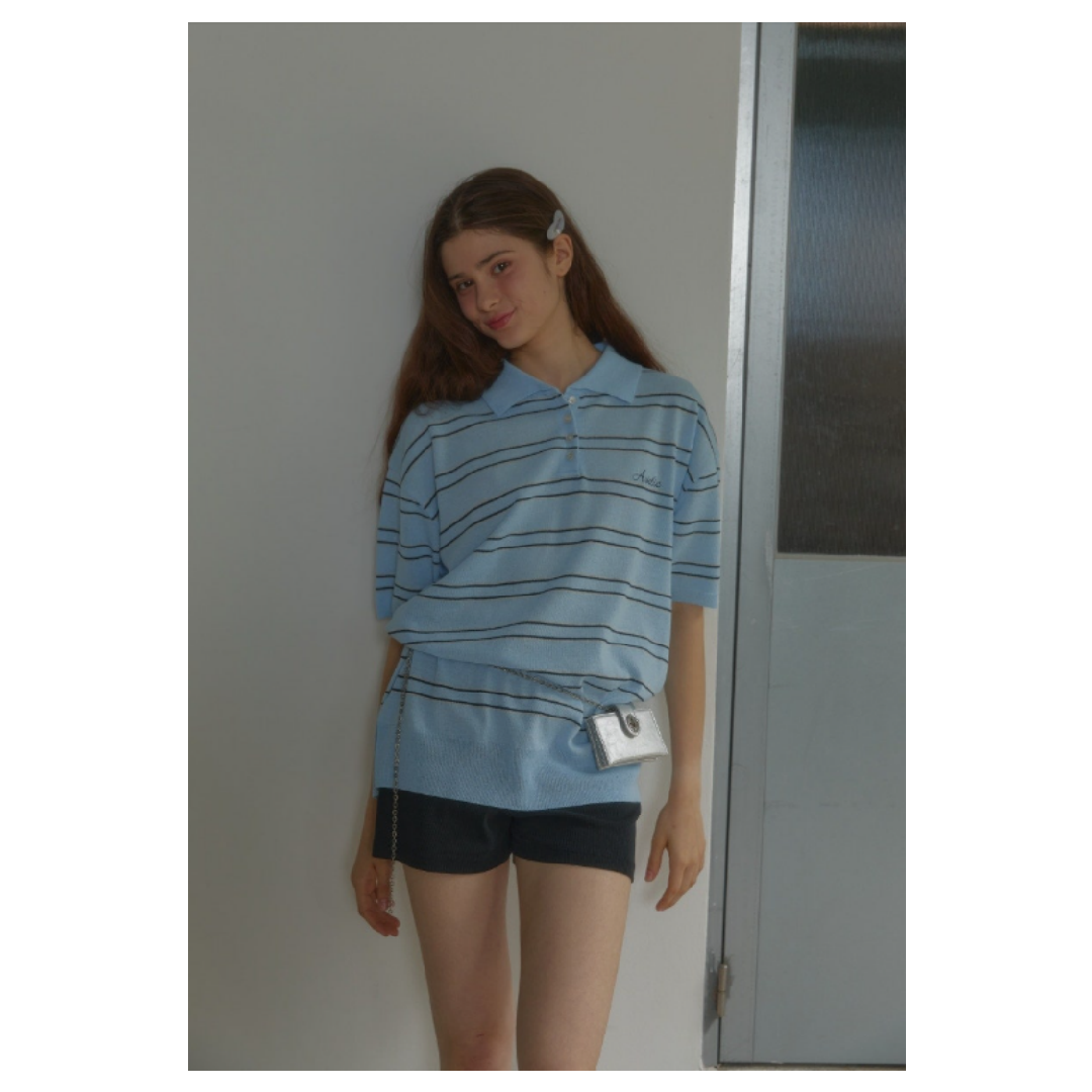 KOR-CCG0607-337 ANC CHARMING STRIPE HALF KNIT_BLUE (A38)