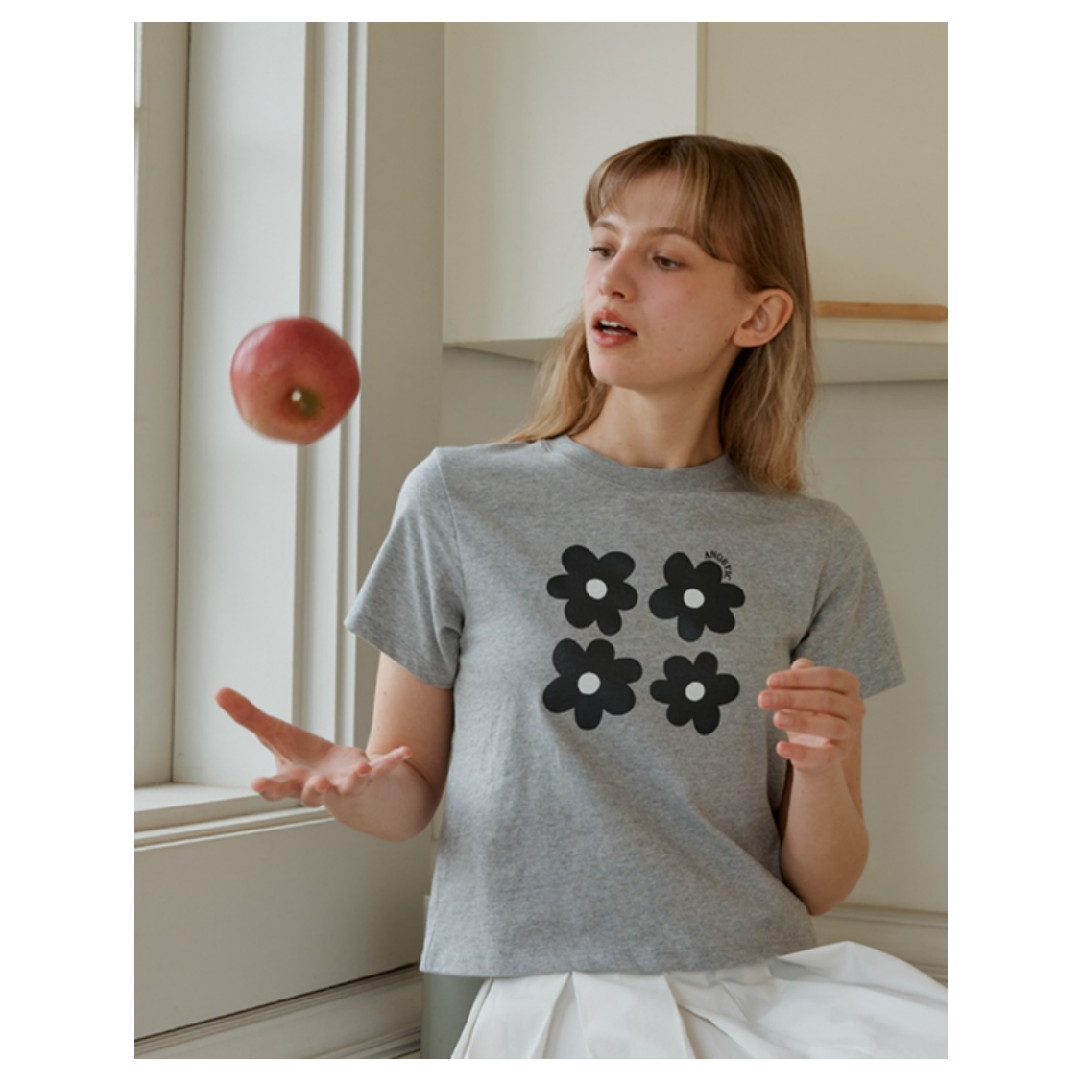 KOR-CCG0607-343 ANC FLOWER COMBI T-SHIRT_GRAY (A44)
