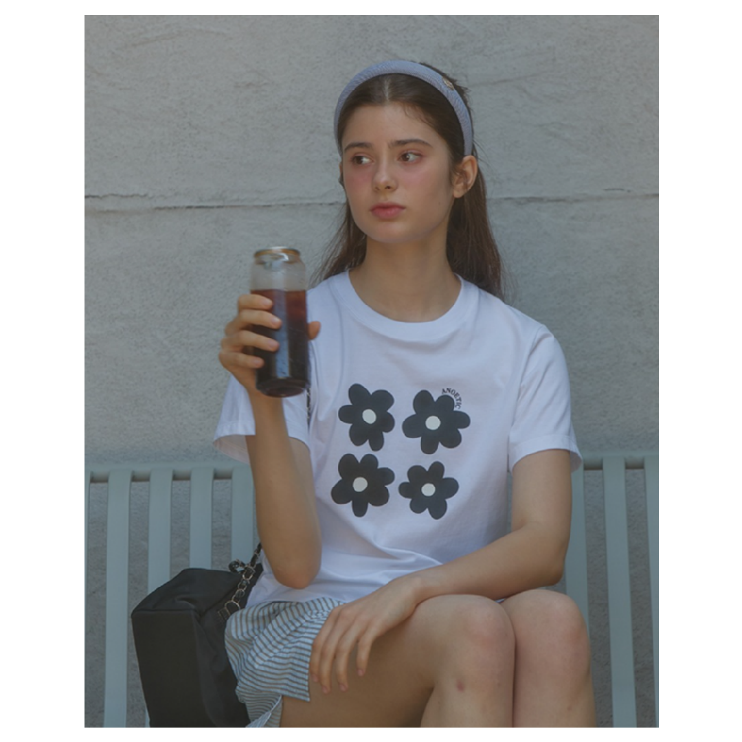 KOR-CCG0607-345 :ANC FLOWER COMBI T-SHIRT_WHITE&BLACK (A46)