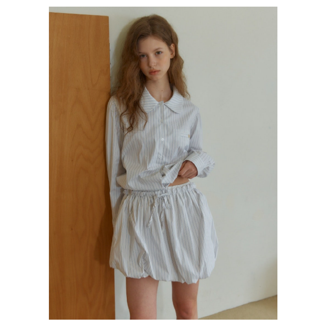 KOR-CCG0607-348 ANC BALLOON FIT STRIPED SKIRT _WHITE (A49)
