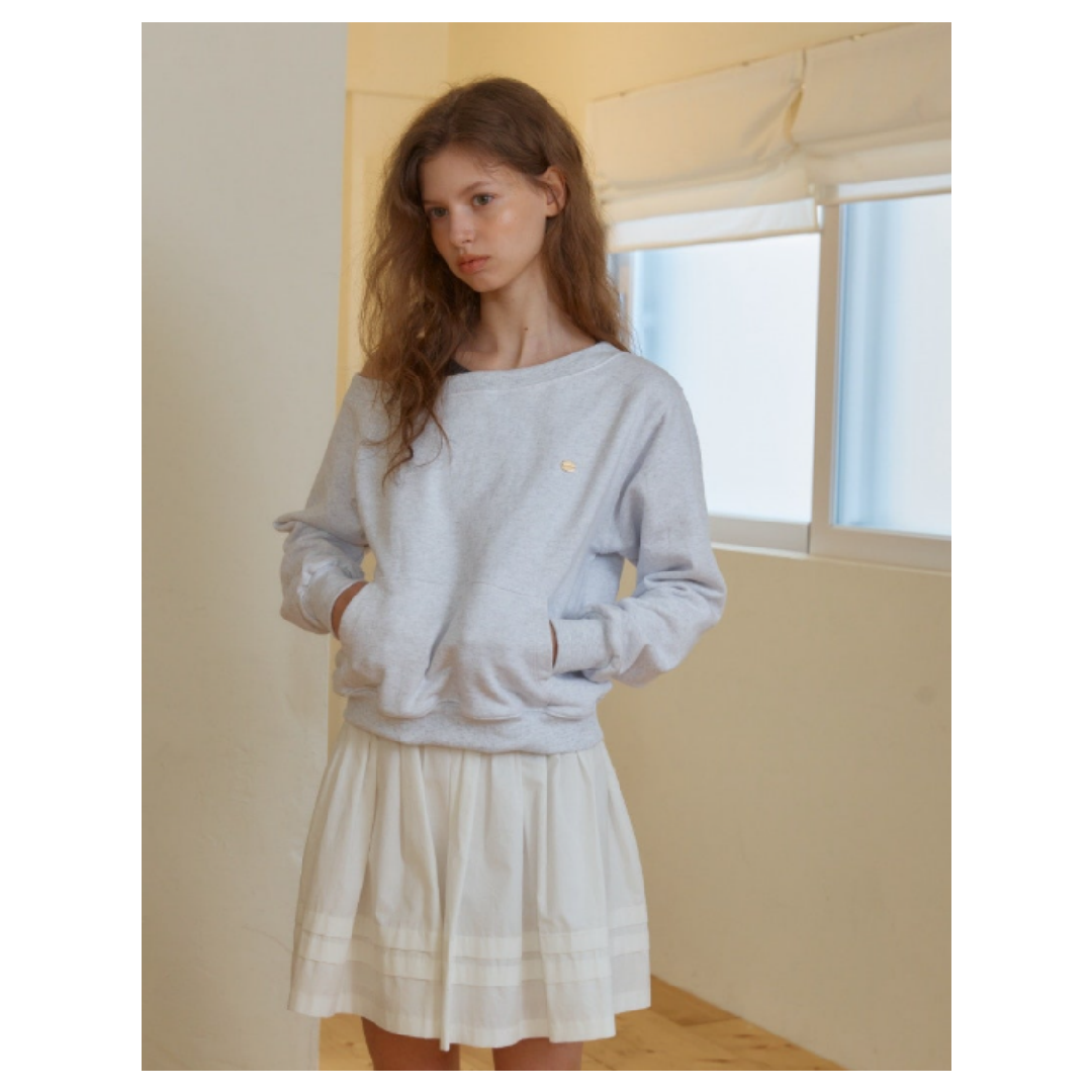 KOR-CCG0607-352 ANC OFF-SHOULDER POCKET SWEATSHIRT_MELANGE GREY (A53)