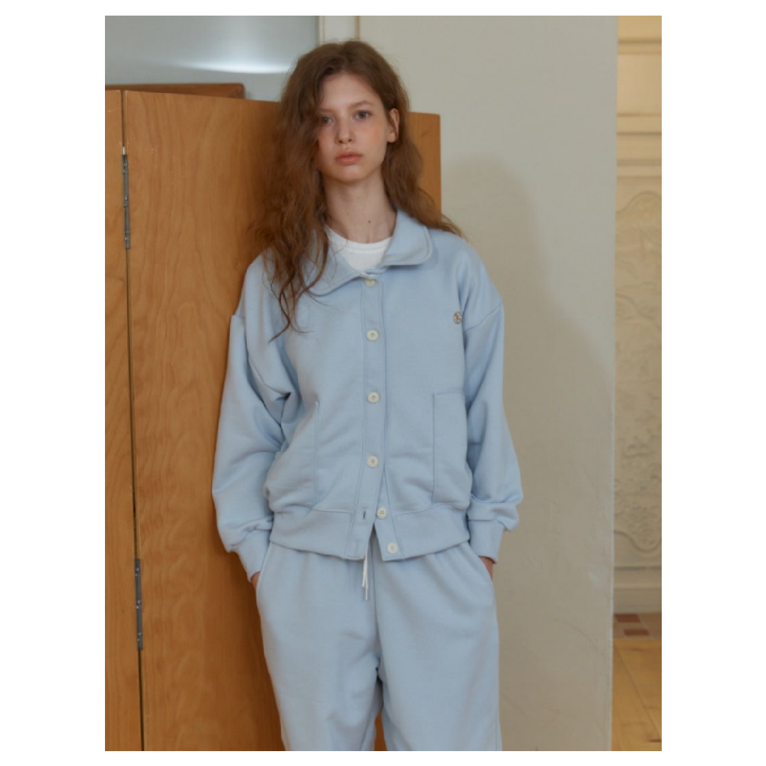 KOR-CCG0607-357 ANC BUTTON COLLAR SWEAT CARDIGAN_SKYBLUE (A58)