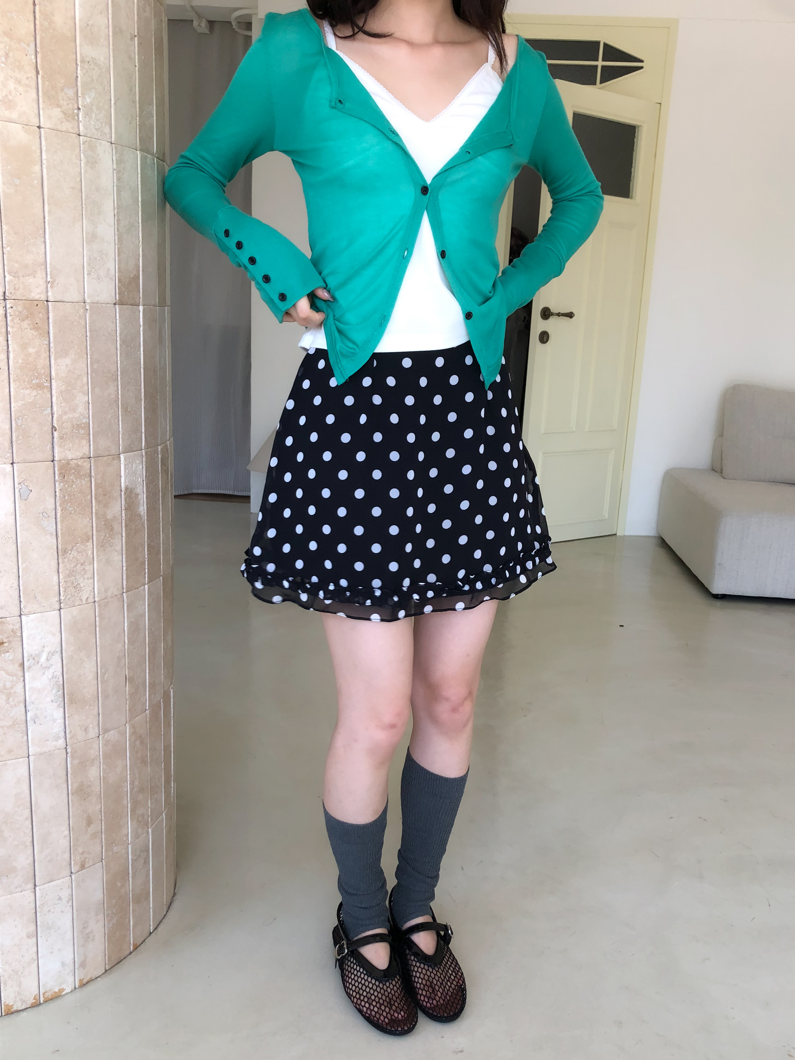 dot mini skirt #短裙