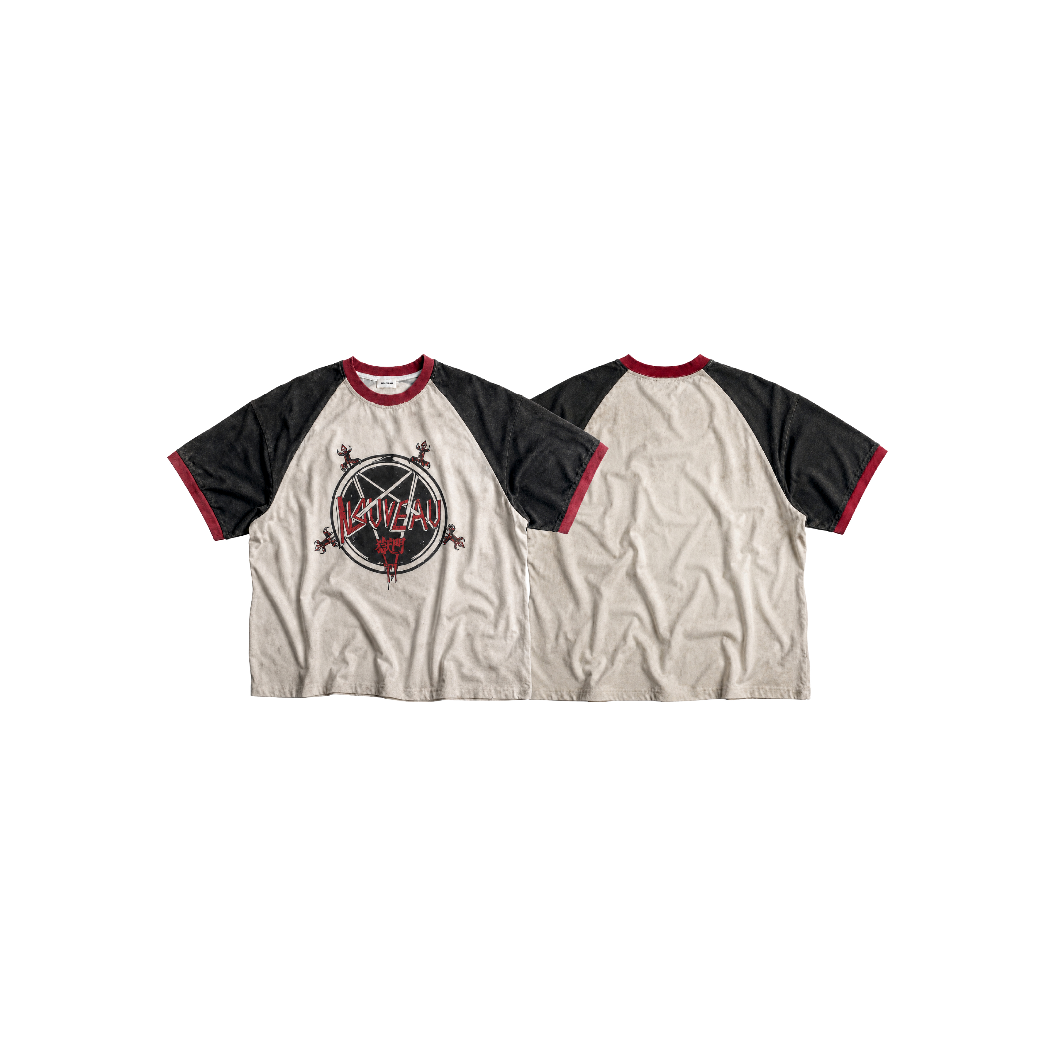 NOUVEAU NVT26105 BOXY THE DOOR TO HELL CONTRAST COLOR T-SHIRT IN COTTON JERSEY