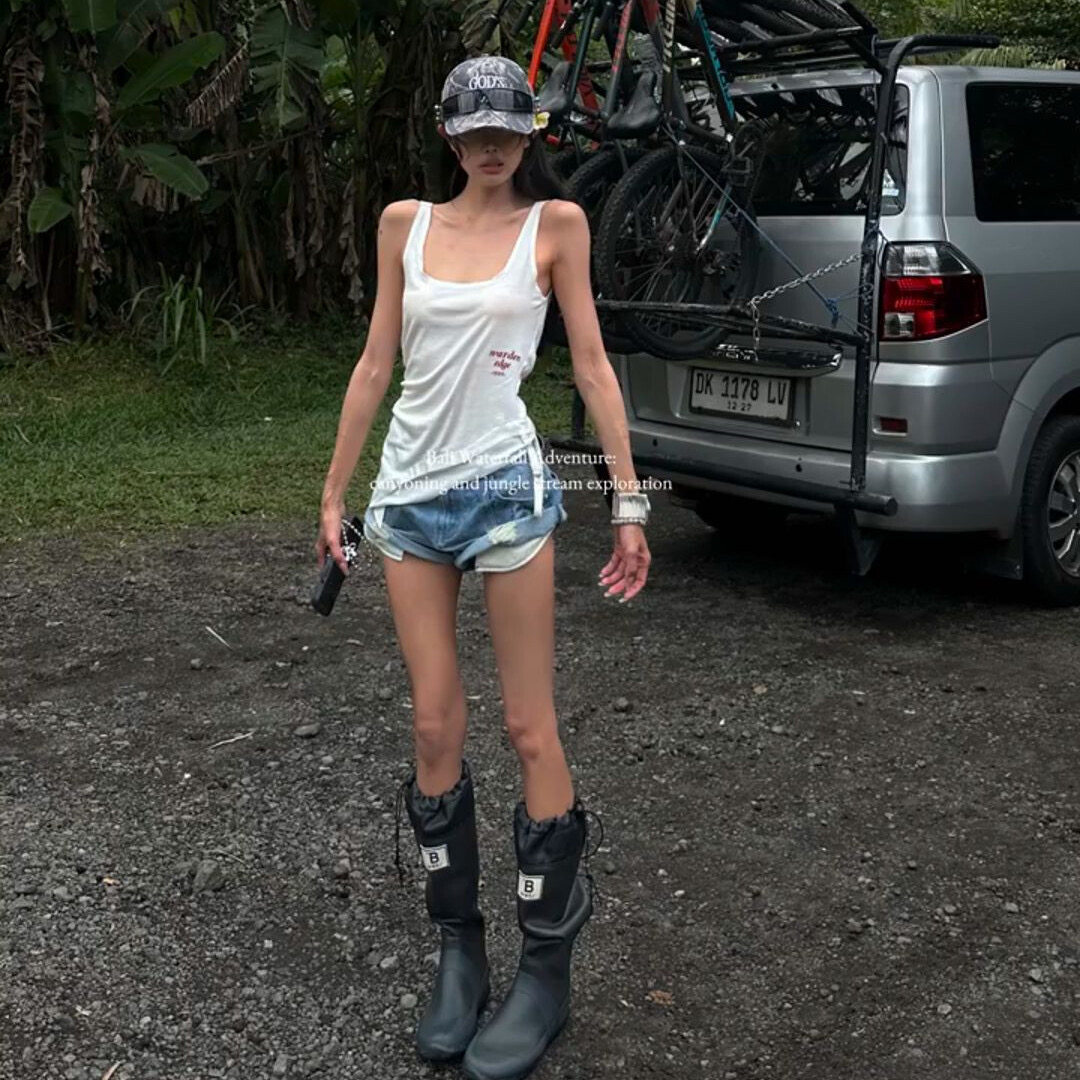 美式辣妹  低腰捲邊牛仔短褲