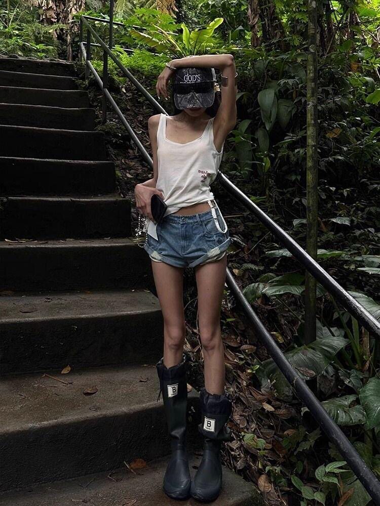 美式辣妹  低腰捲邊牛仔短褲