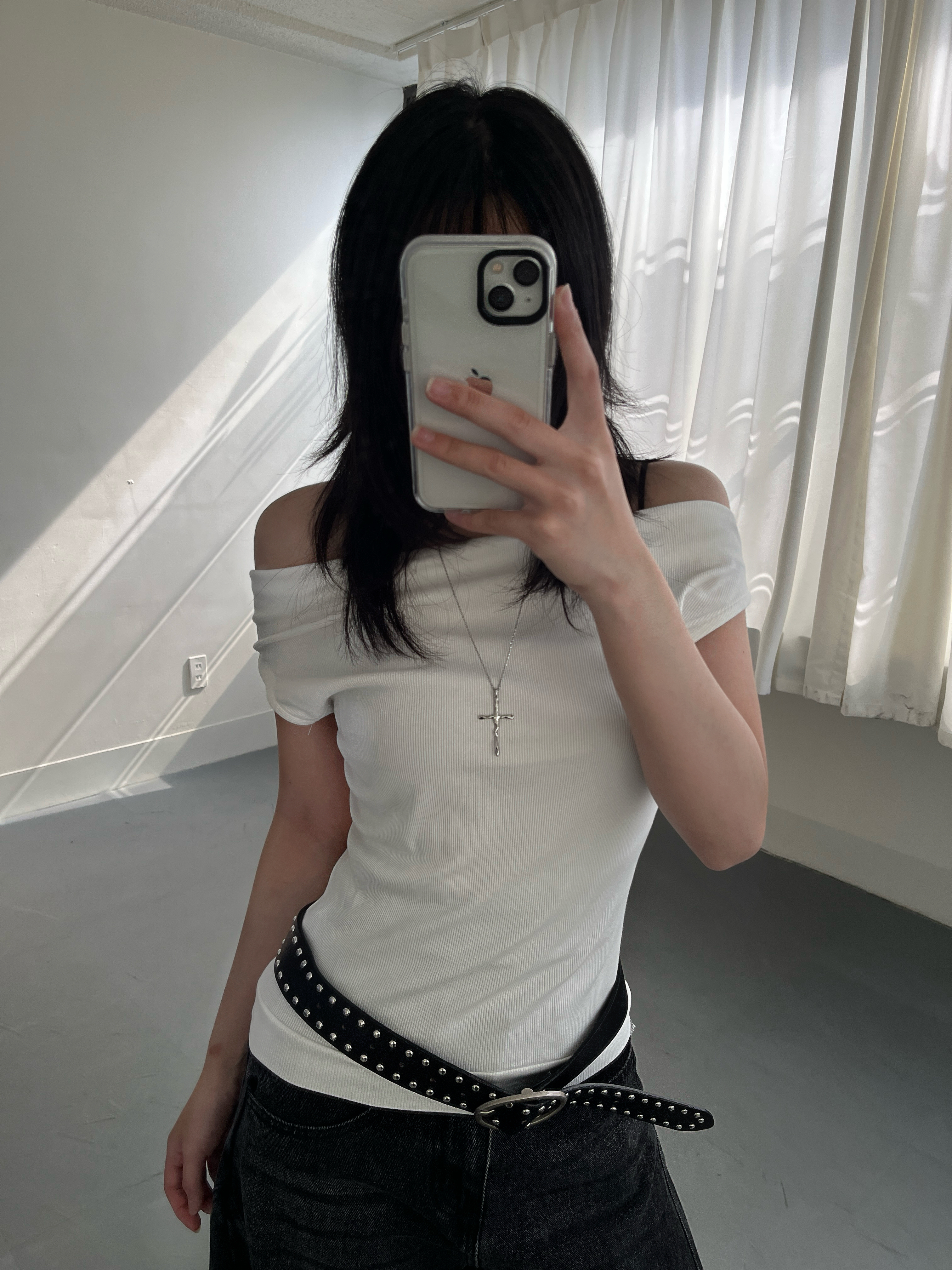 斜領短袖tee