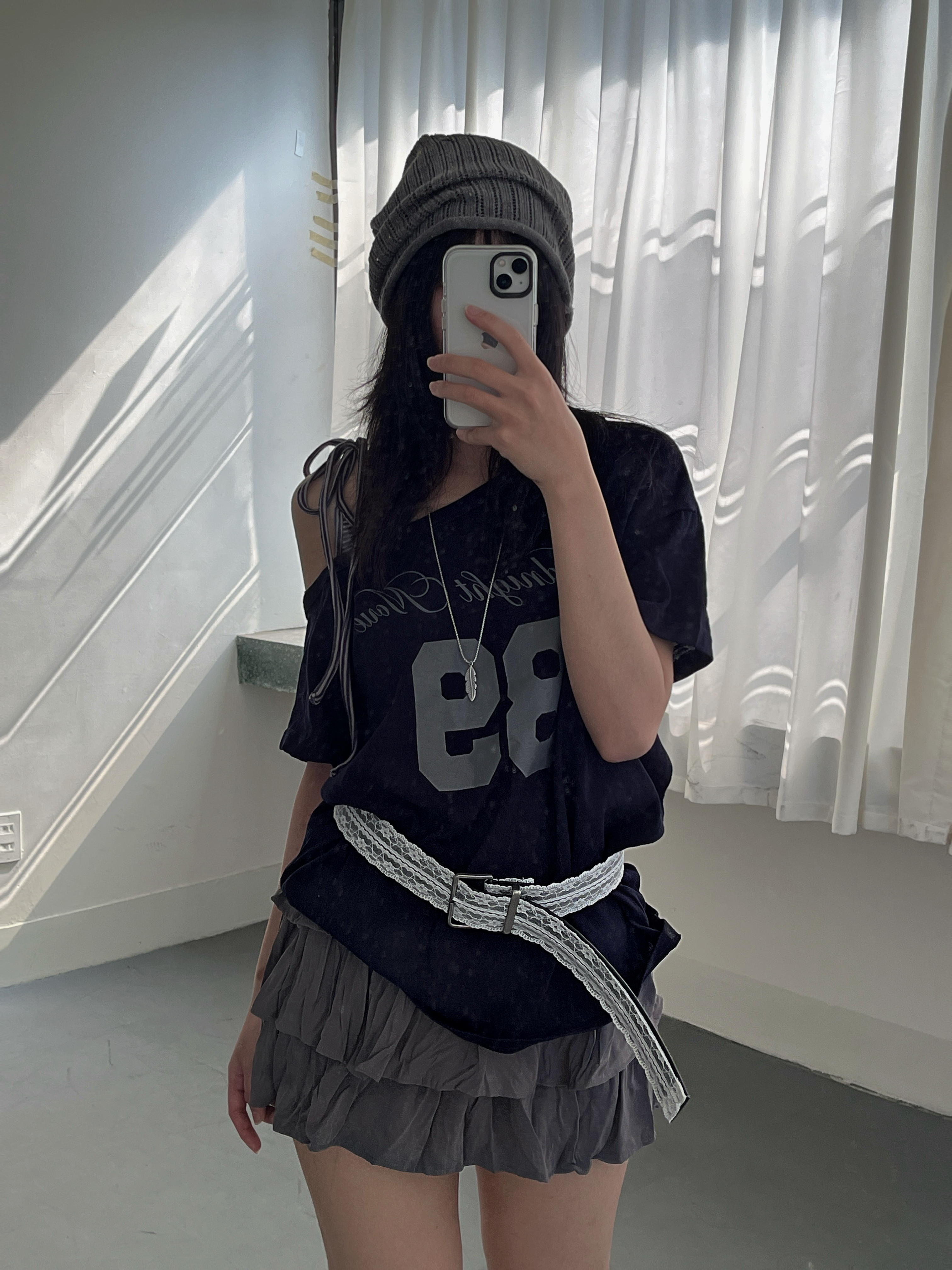 學院感斜肩89號上衣