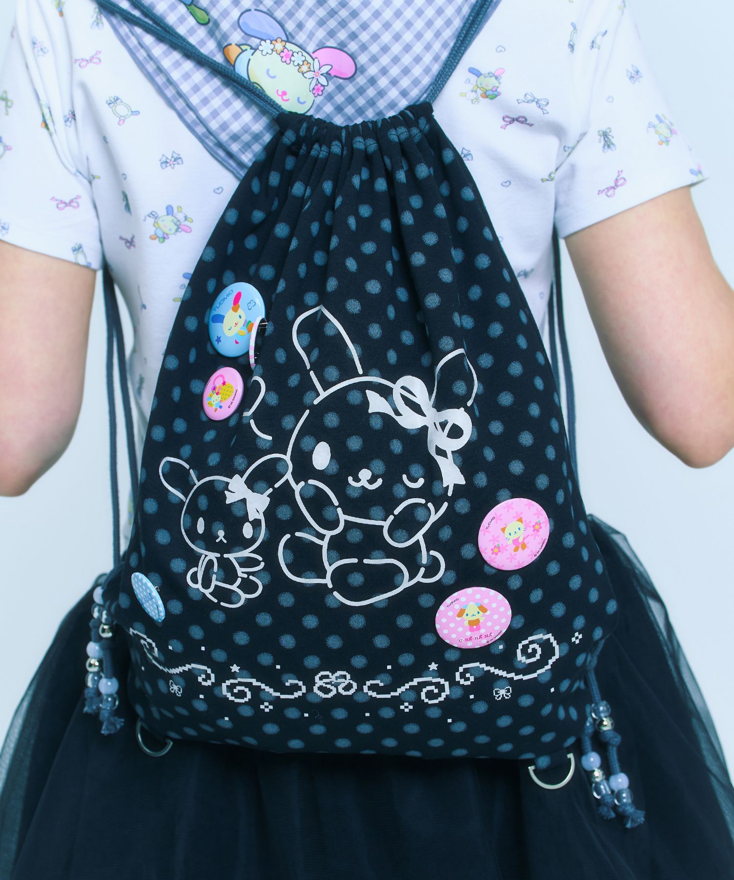 TUOMIO x Sanrio USAHANA 束口包 黑色 TM01B6A21-BL