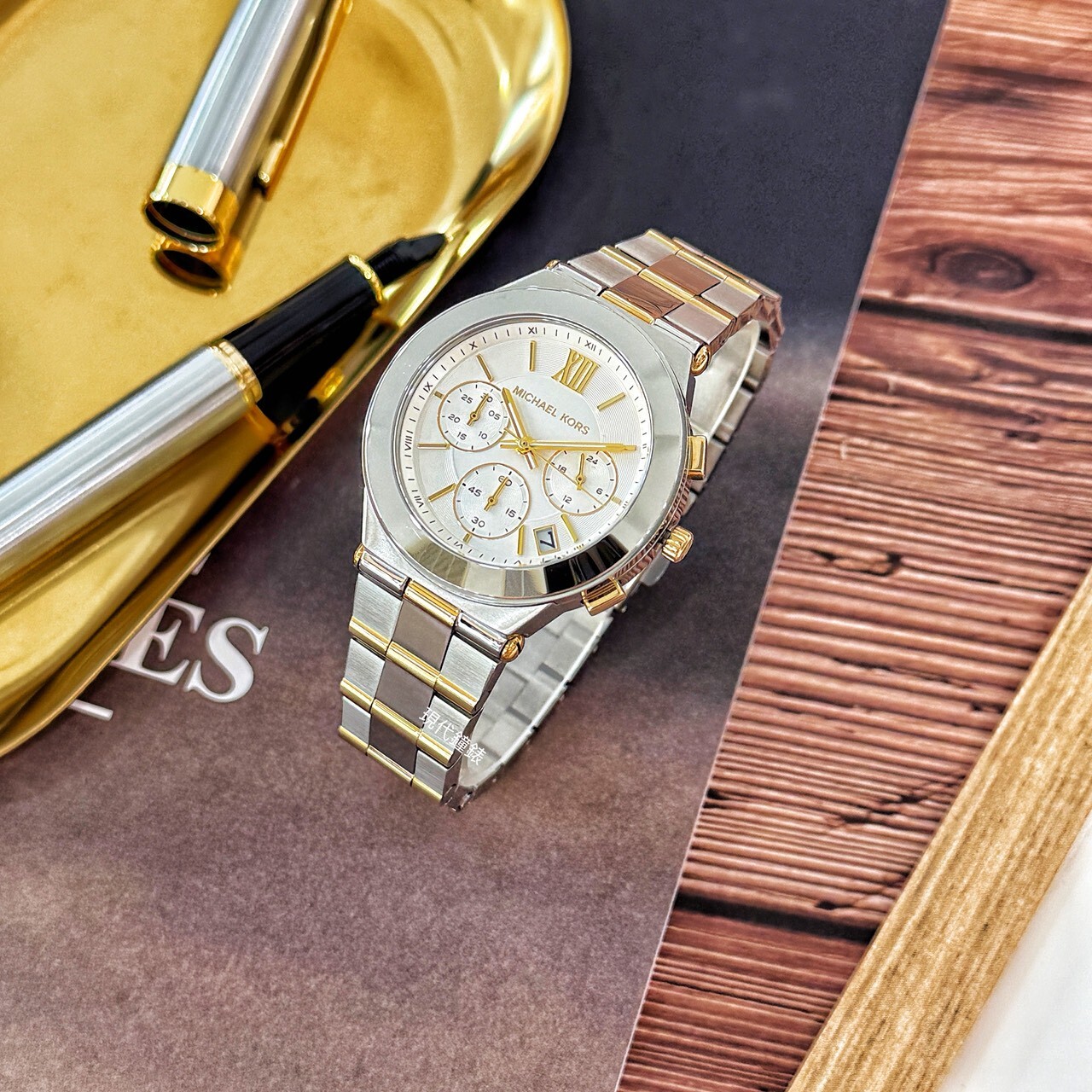 【MICHAEL KORS】冷冽竹影三眼腕錶MK7605 37mm 現代鐘錶